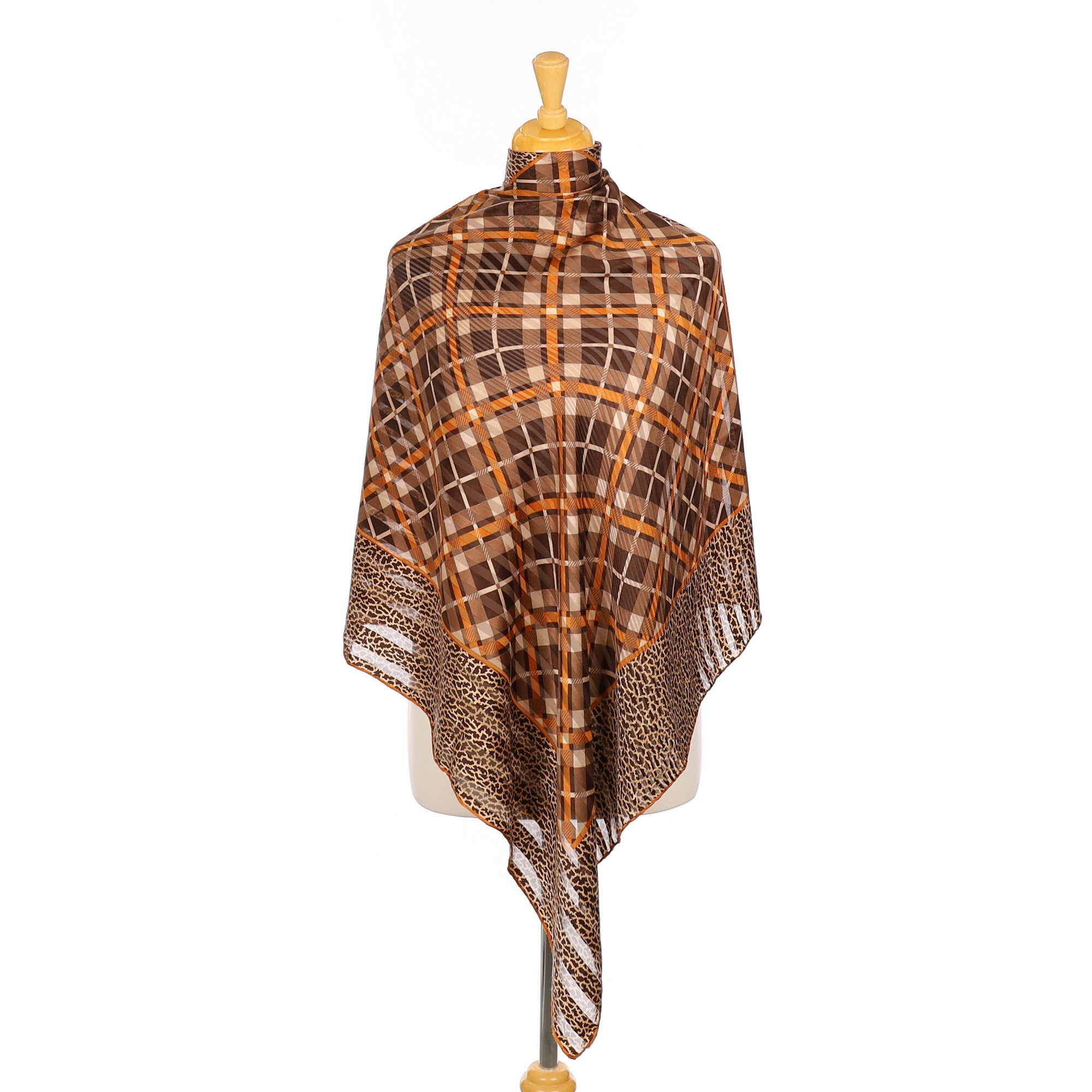 1970’s Ostinelli Brown and Orange Checked Silk Scarf