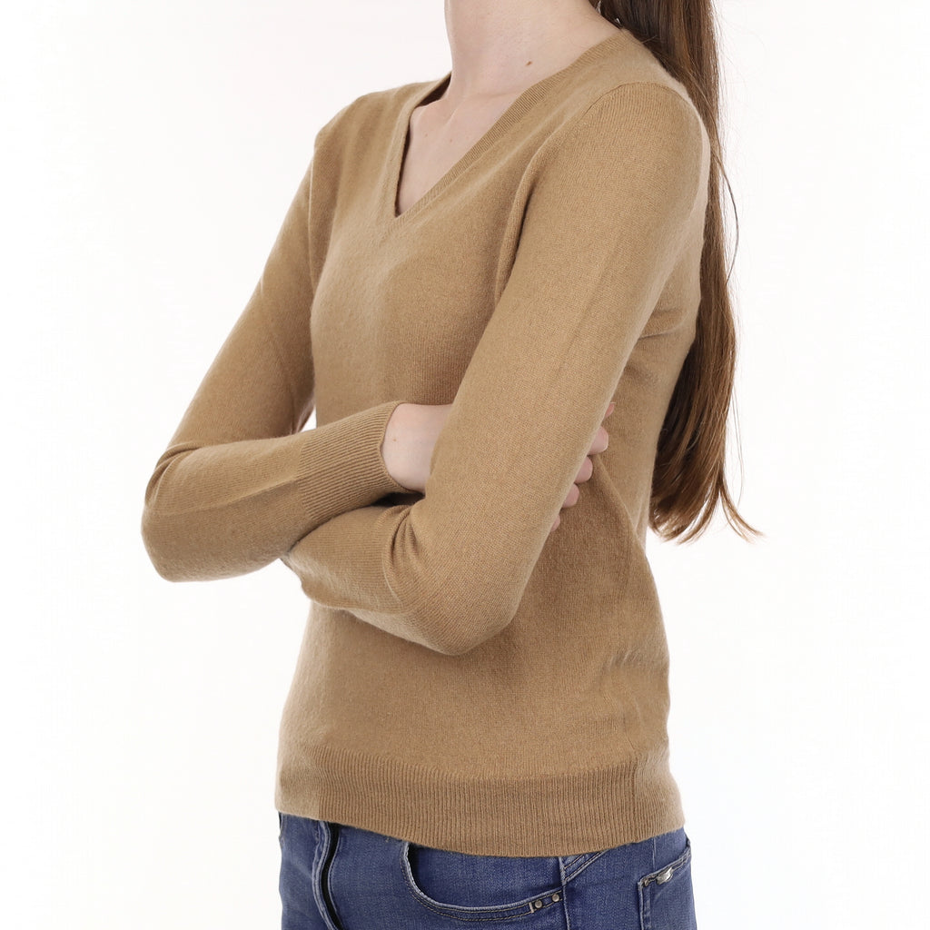 Caramel Brown Cashmere V Neck Jumper Extra Small