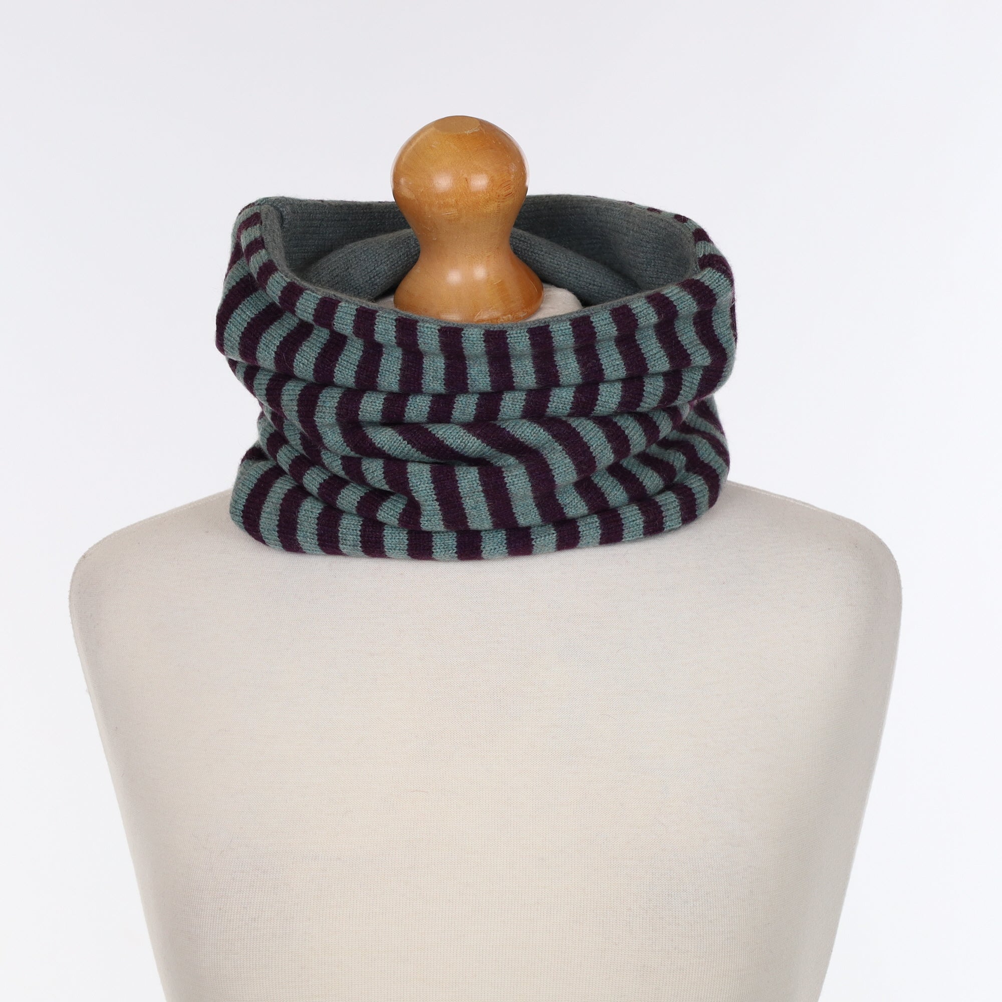 Duck Egg and Aubergine Striped Luxury Double Layered Snood
