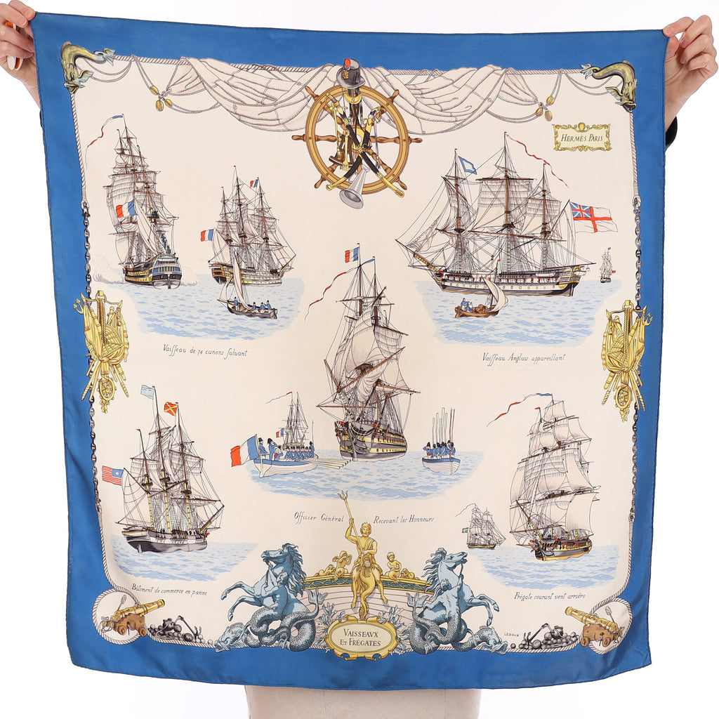 Rare Hermès Vaisseaux Et Frégates Silk Scarf