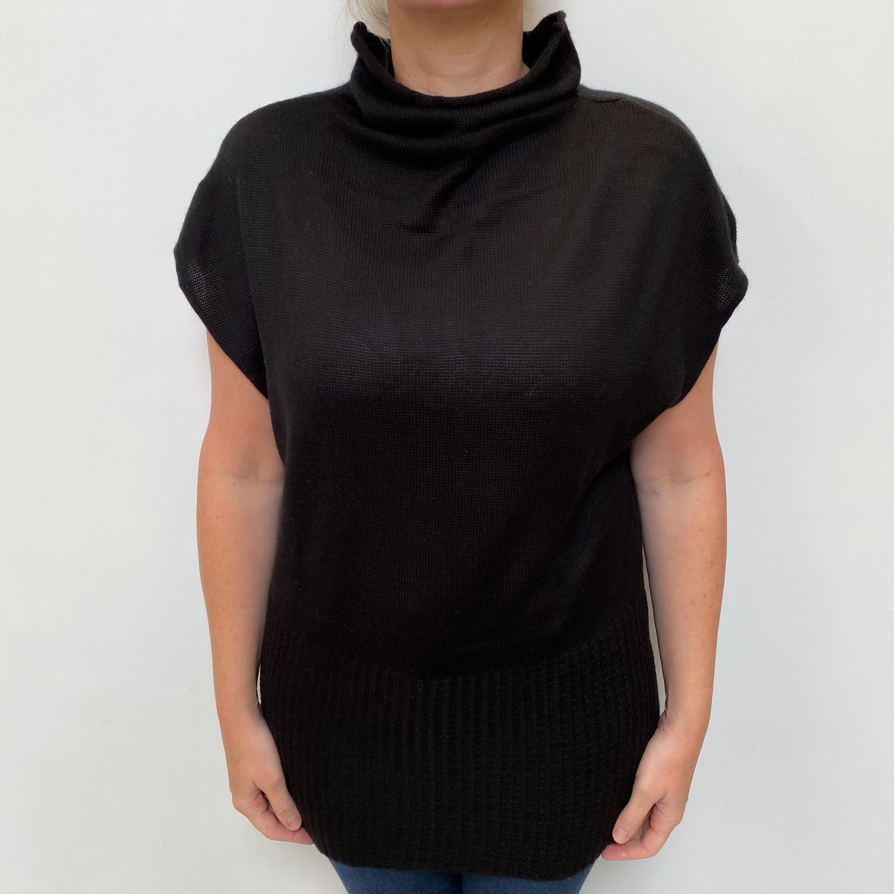 Black Cashmere Capped Sleeve Funnel Neck Jumper Large