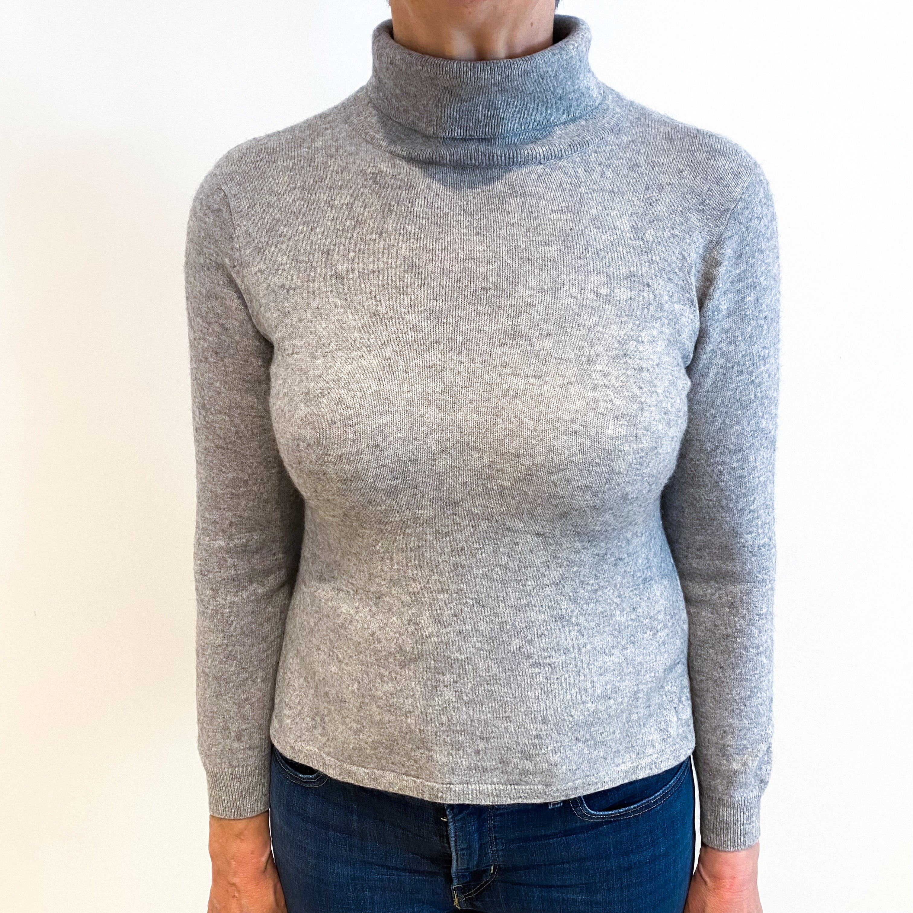 Smoke Grey Cashmere Polo Neck Jumper Medium