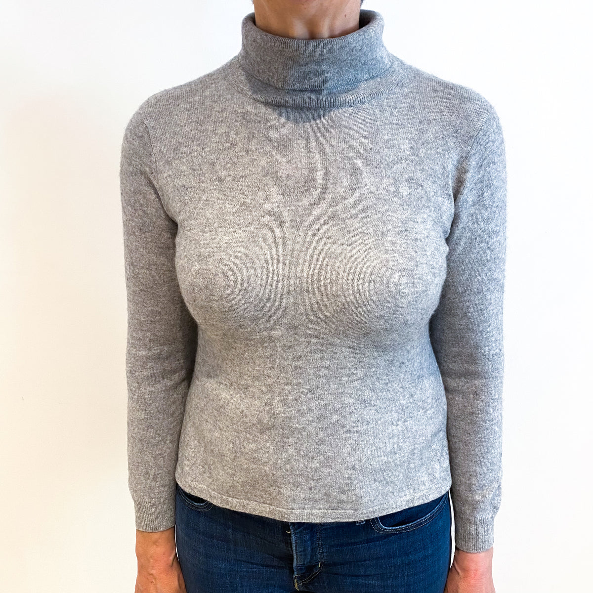 Smoke Grey Cashmere Polo Neck Jumper Medium