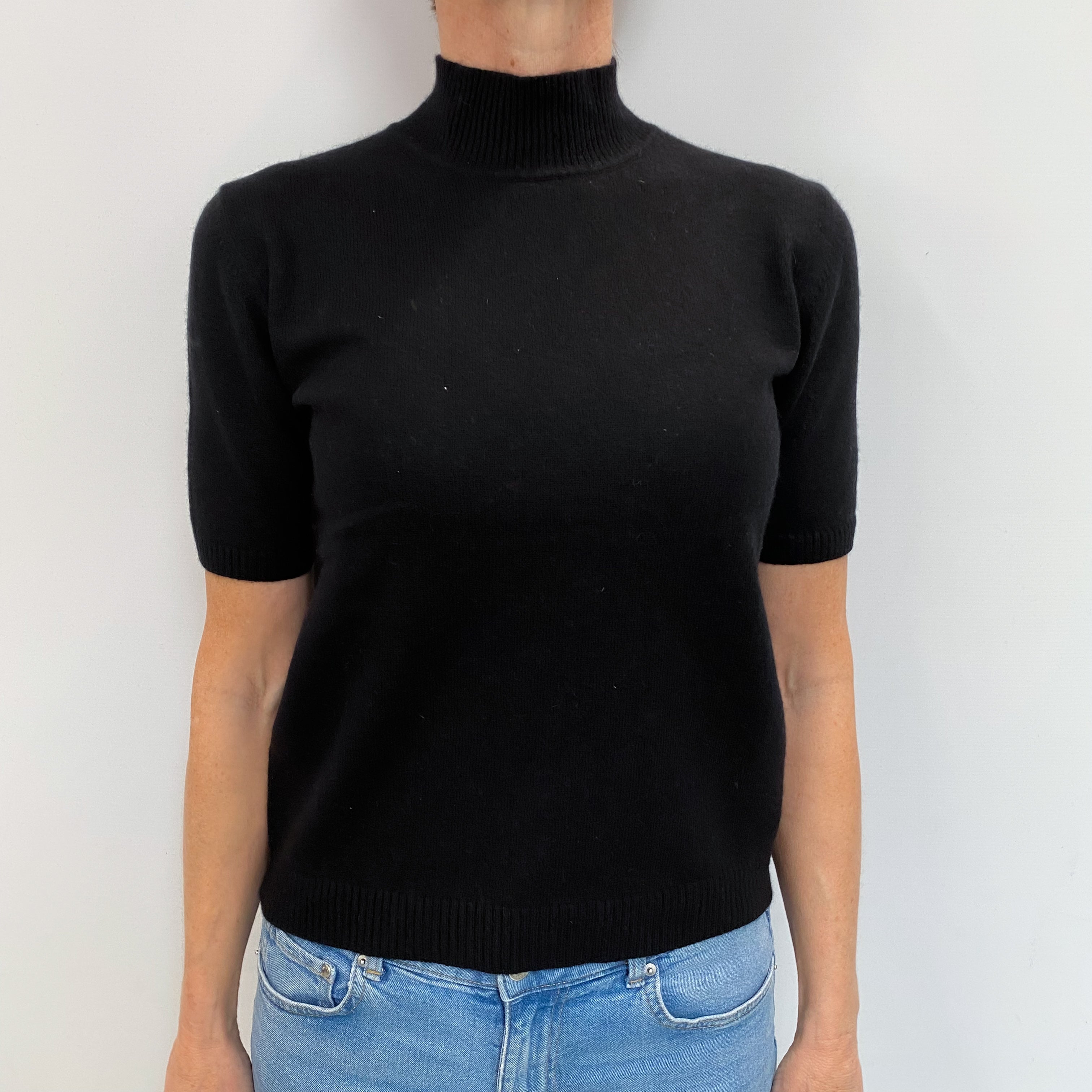 Black Cashmere Short Sleeved Turtle Neck Jumper Small
