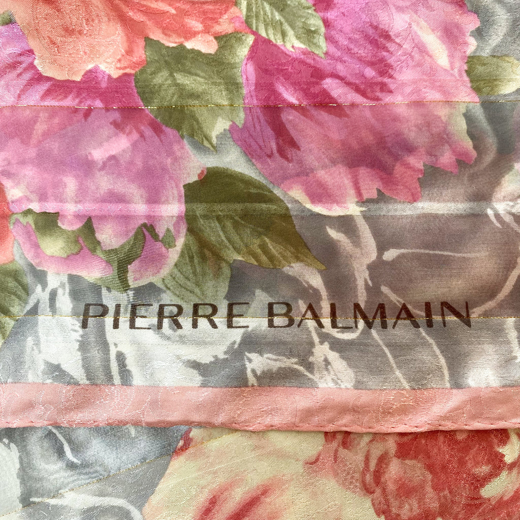 1980s Pierre Balmain Floral Vintage Silk Scarf