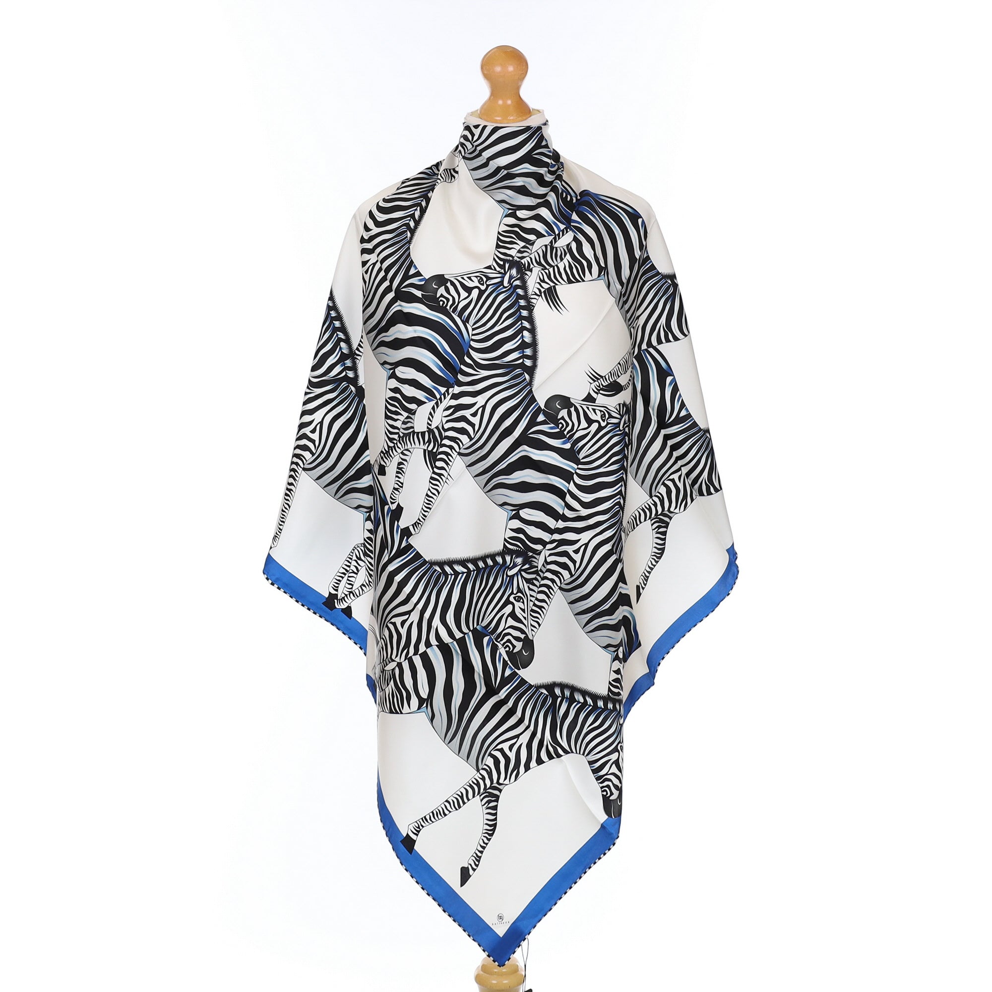 Brand New Bellezza Cobalt & Aqua Zebra Double Faced Silk Scarf