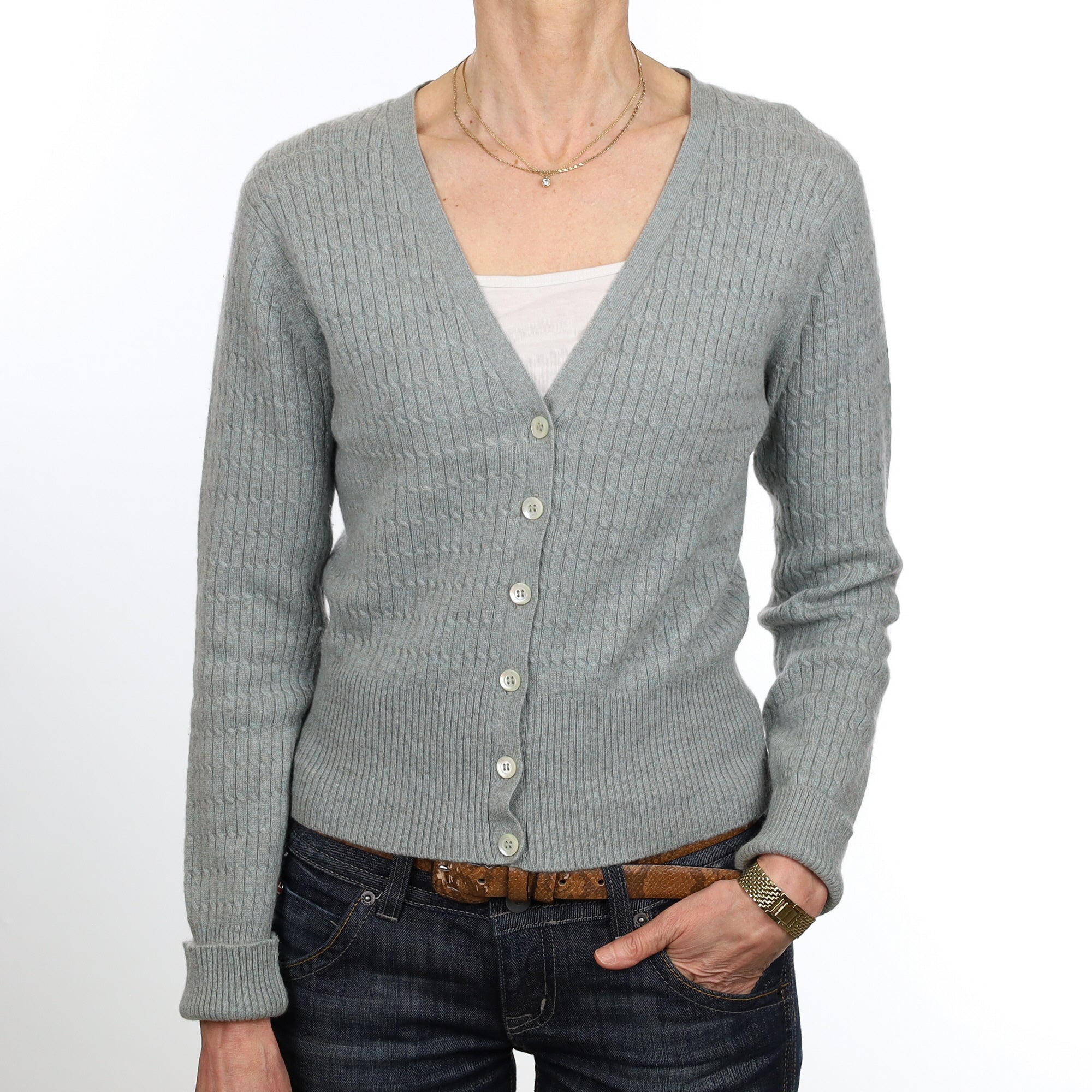 Brora Hazy Green Cashmere V Neck Cardigan Small