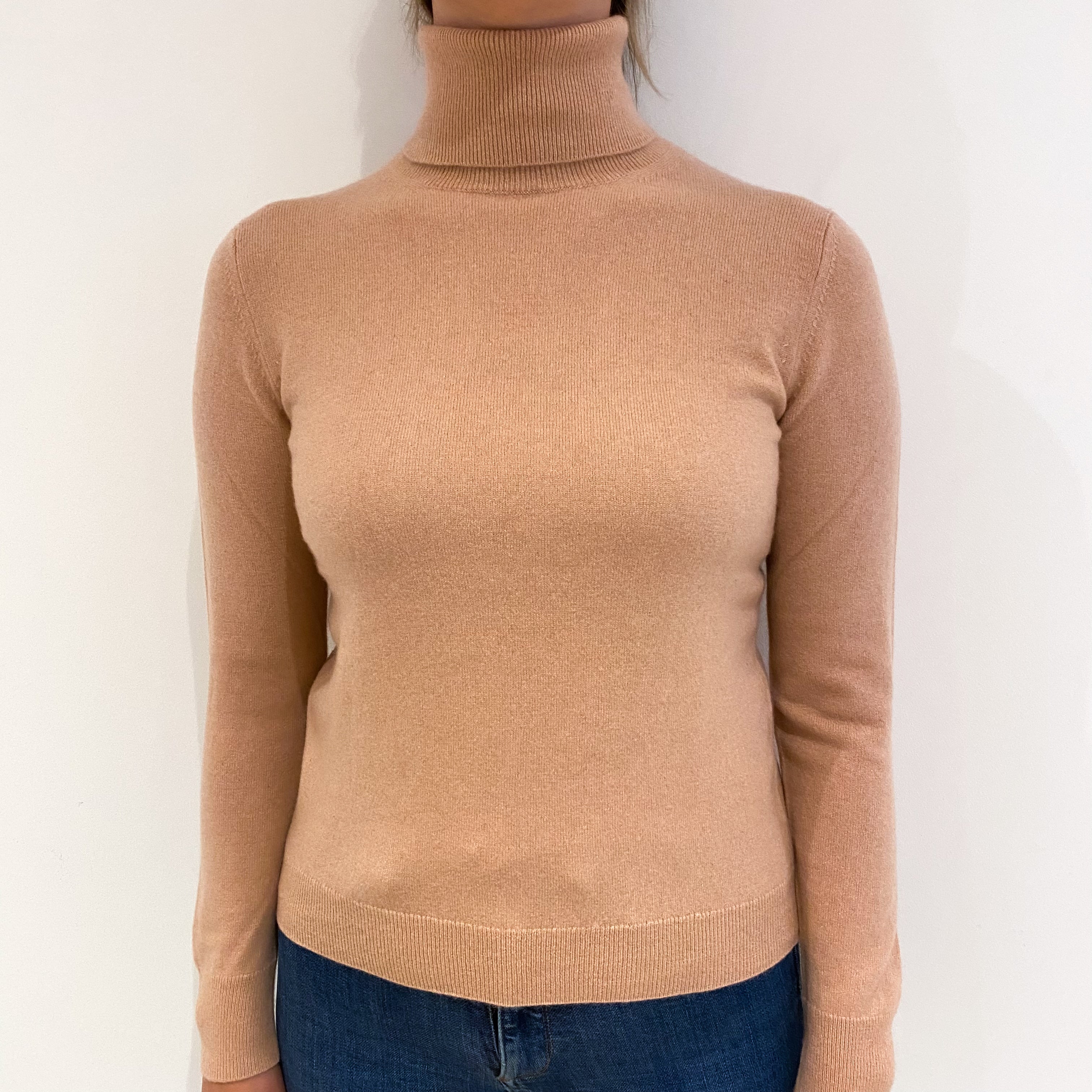 Nude Pink Cashmere Polo Neck Jumper Small