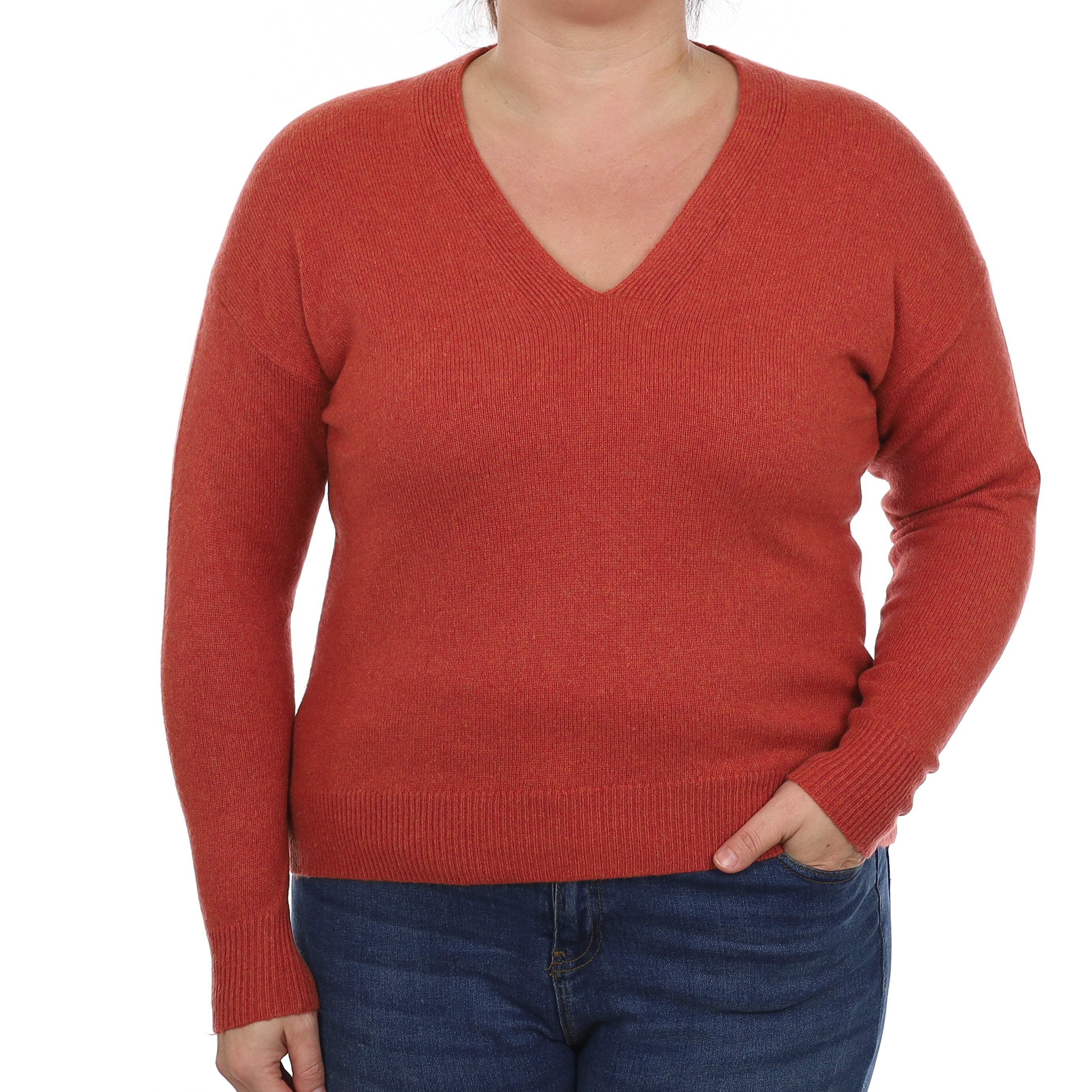 Everlane Paprika Orange Heavy Knit Cashmere V Neck Jumper Large