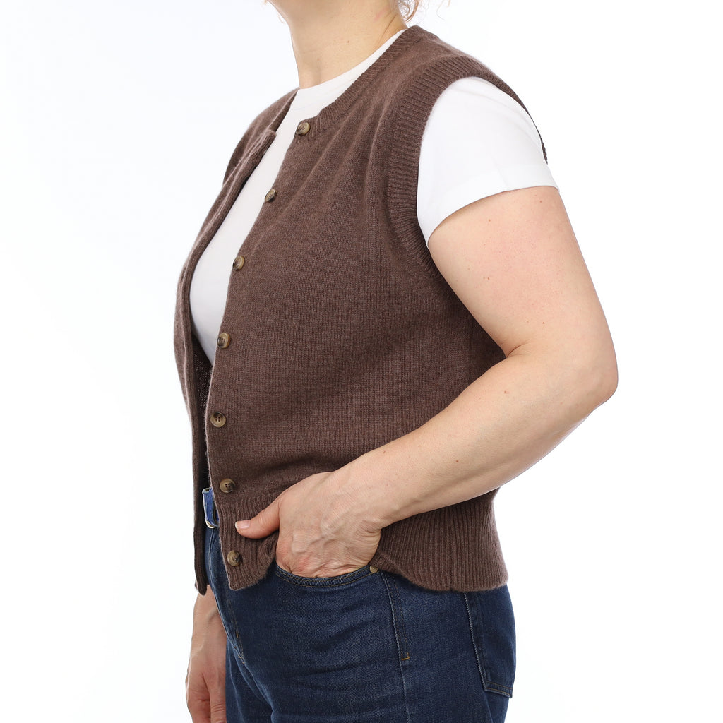 Brand New Mocha Luxury Cashmere Crew Neck Waistcoat Medium UK 12-14