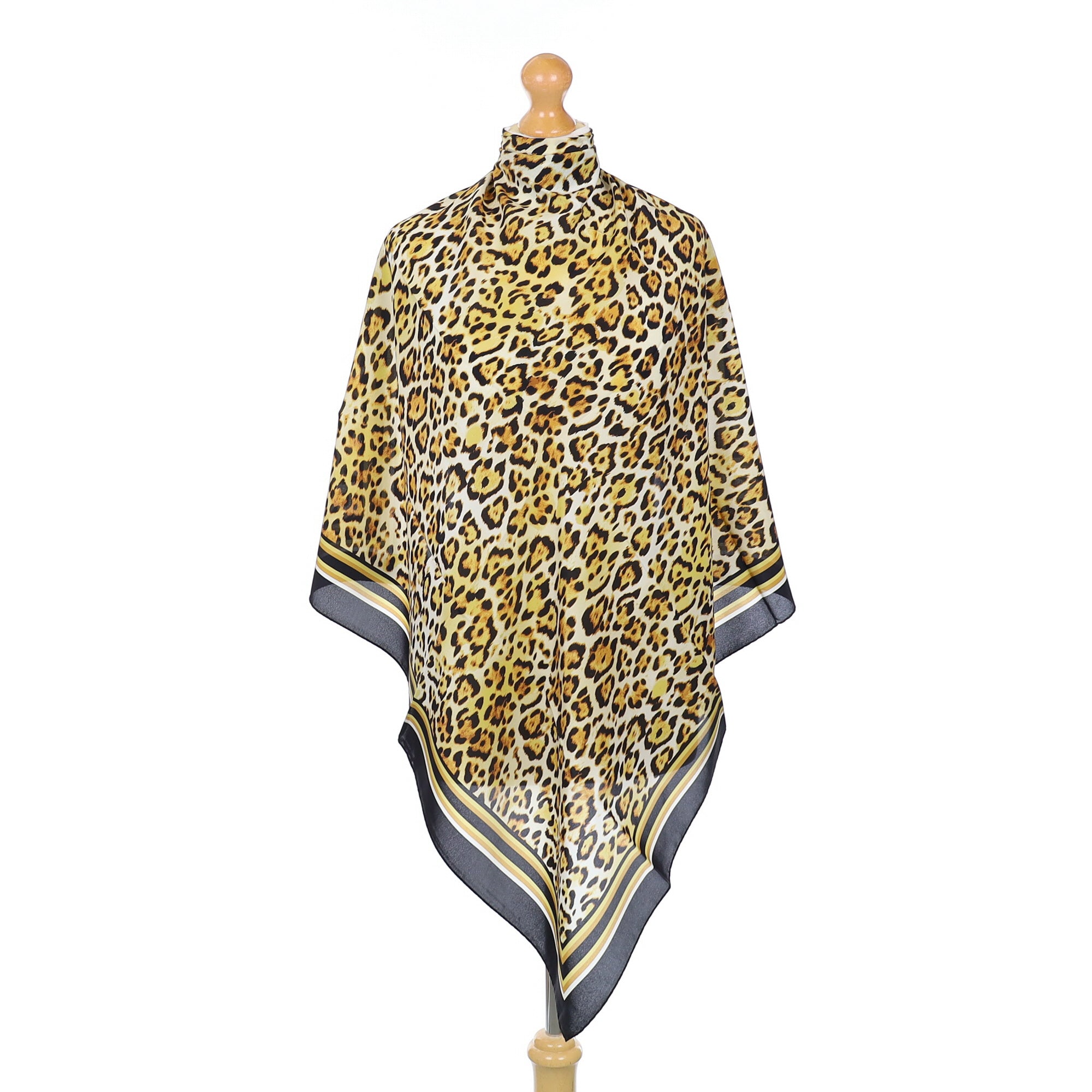 Brand New Italian Black & Caramel Leopard Print Silk Scarf