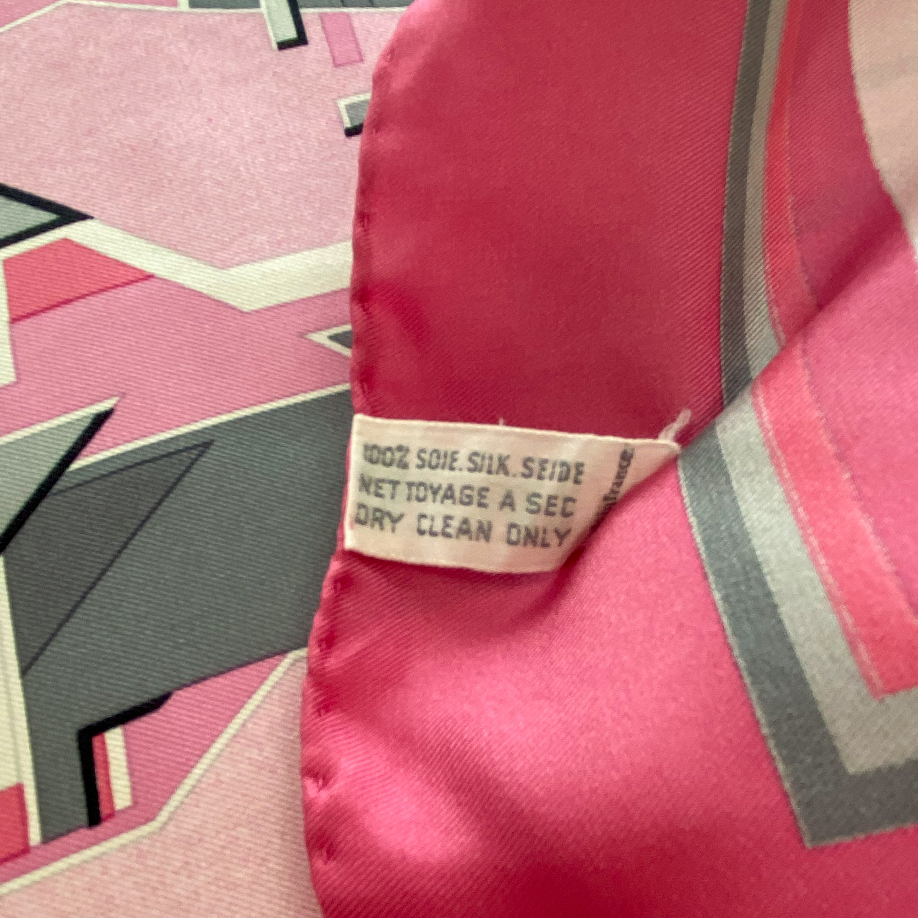 Christian Dior Pink and Grey Vintage Silk Scarf