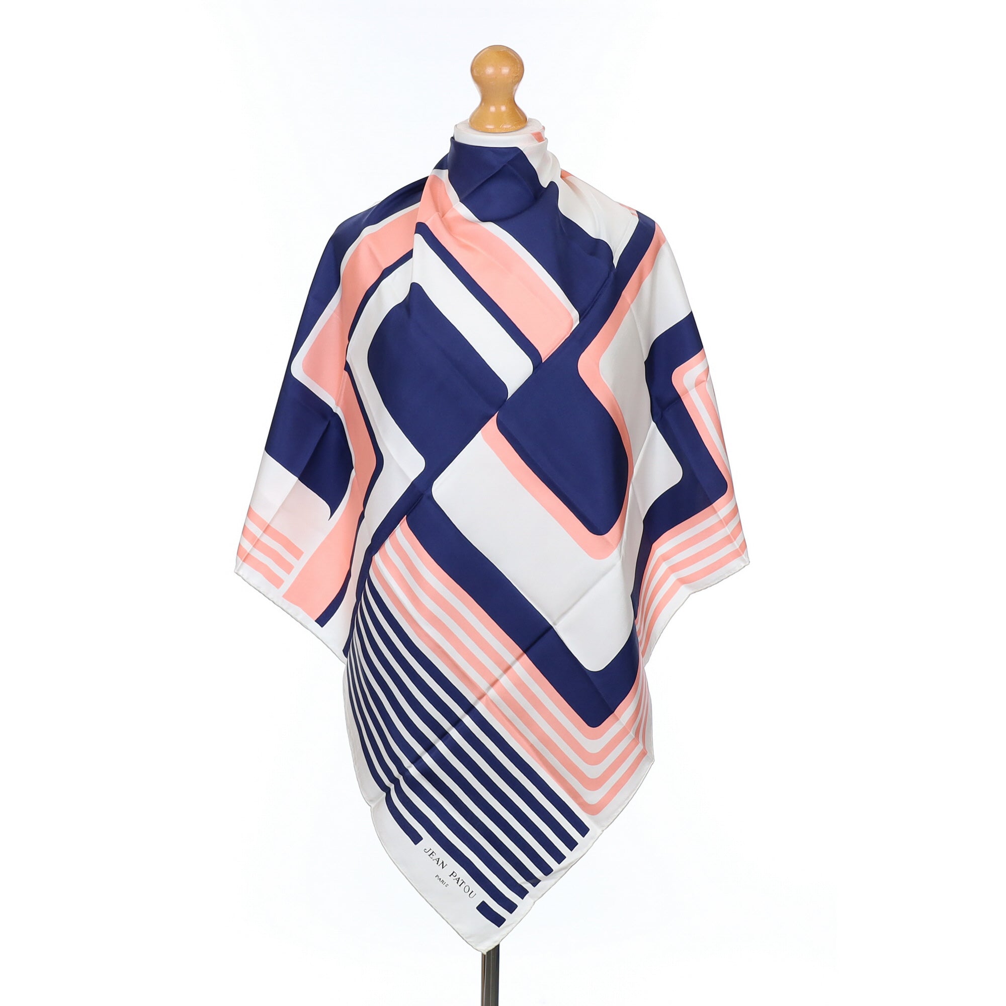 Brand New 1970’s Jean Patou Two Tone Geometric Vintage Silk Scarf