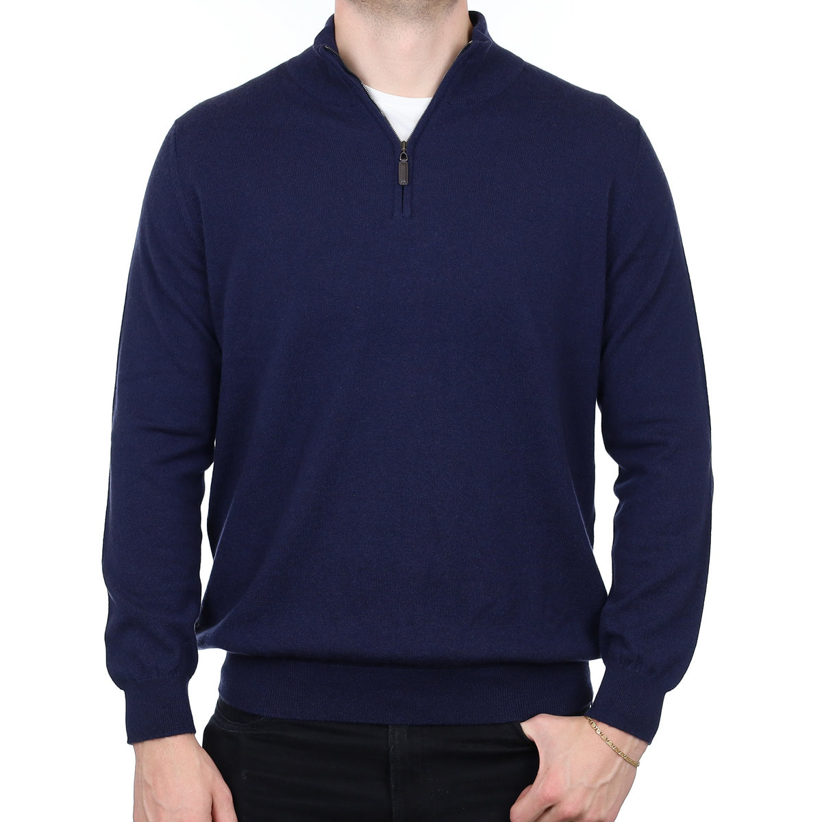 Men’s Brand New Scottish Navy Cashmere 1/4 Zip Jumper XXL