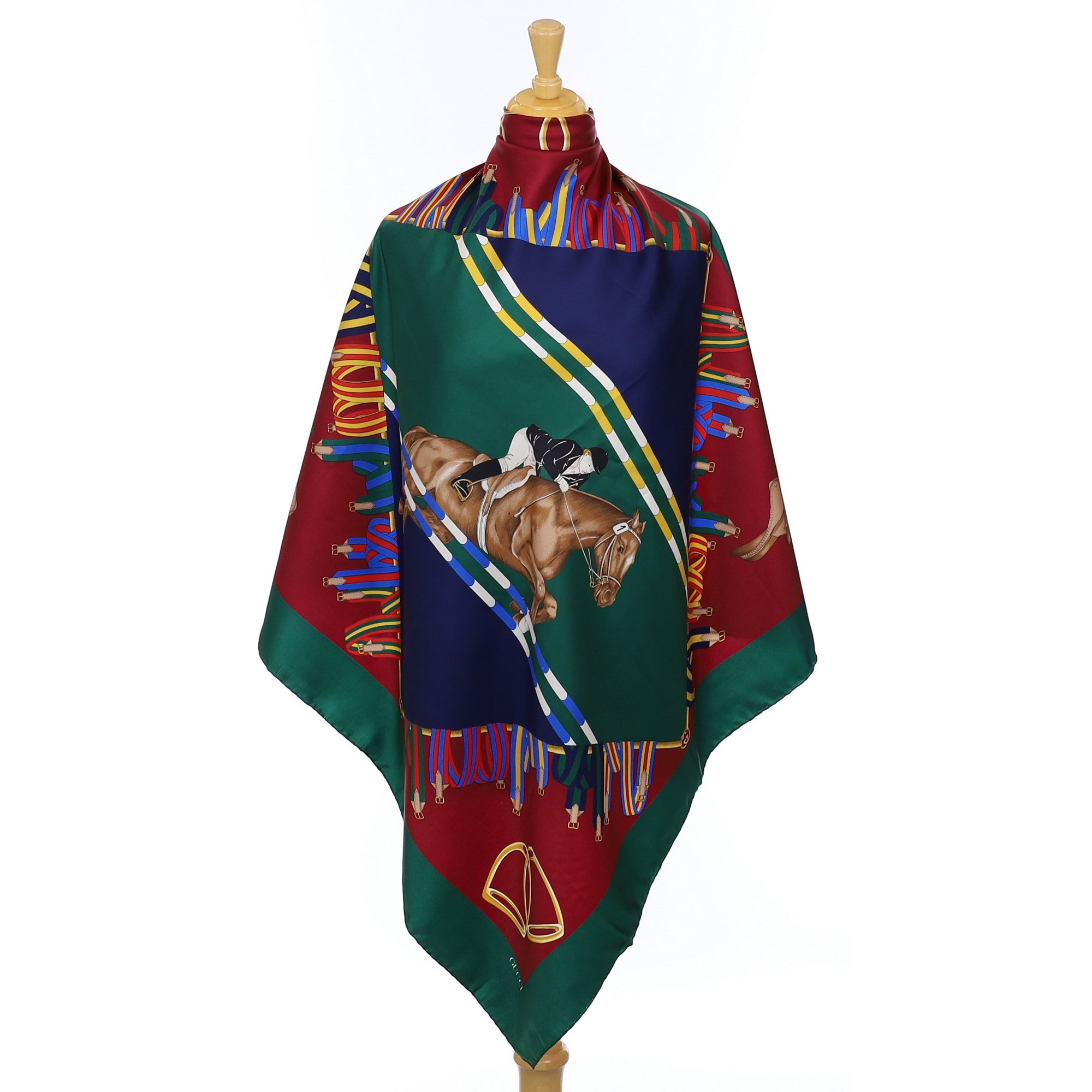 Brand New Gucci Equestrian Green Vintage Silk Scarf