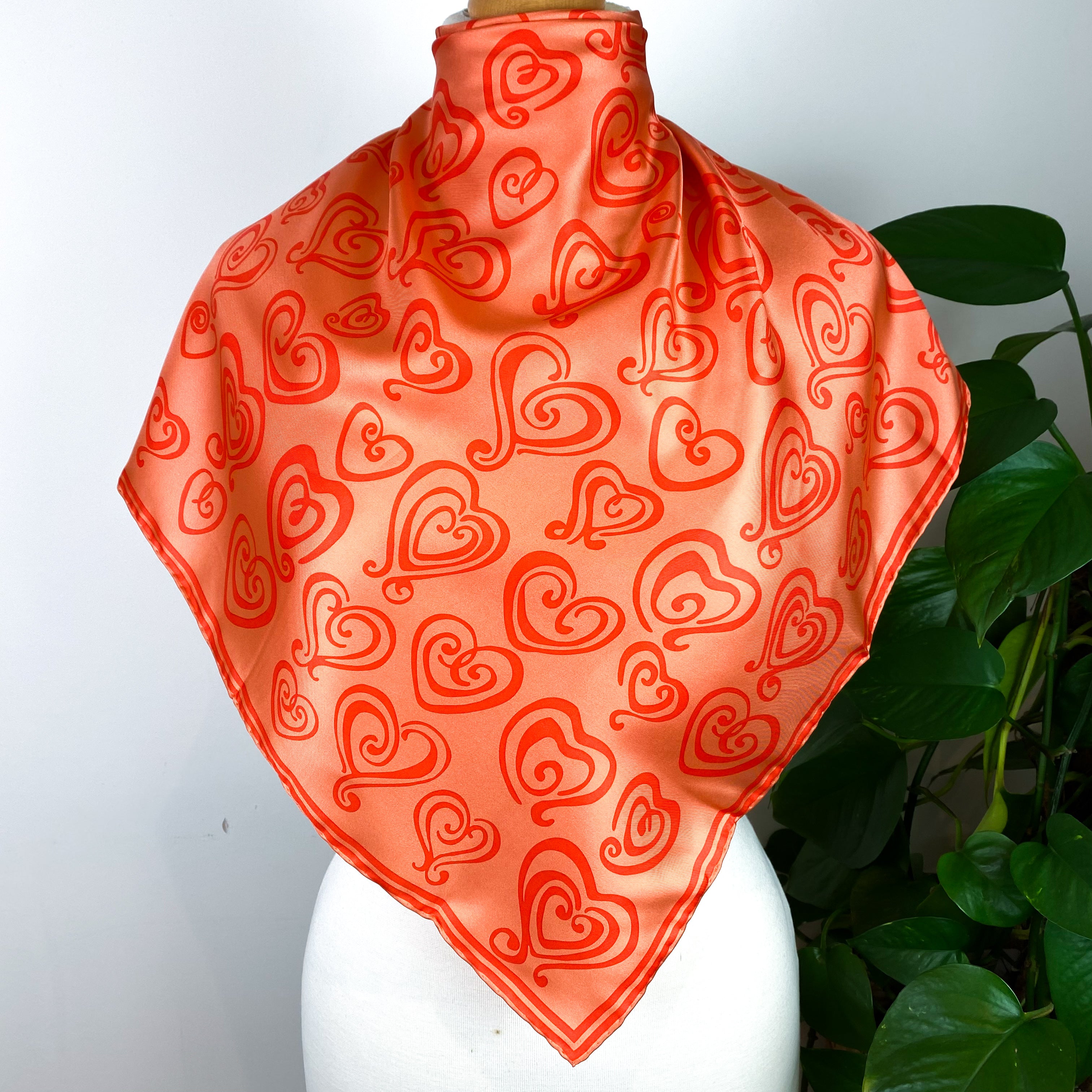 Orange Heart Silk Scarf