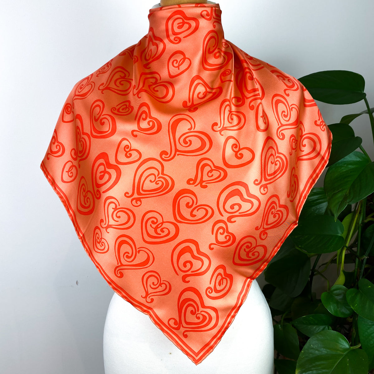 Orange Heart Silk Scarf