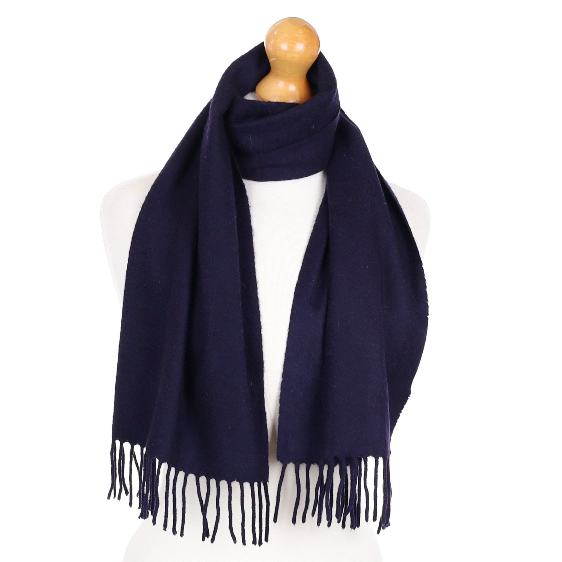 Loro Piana Navy Cashmere Tasselled Woven Scarf