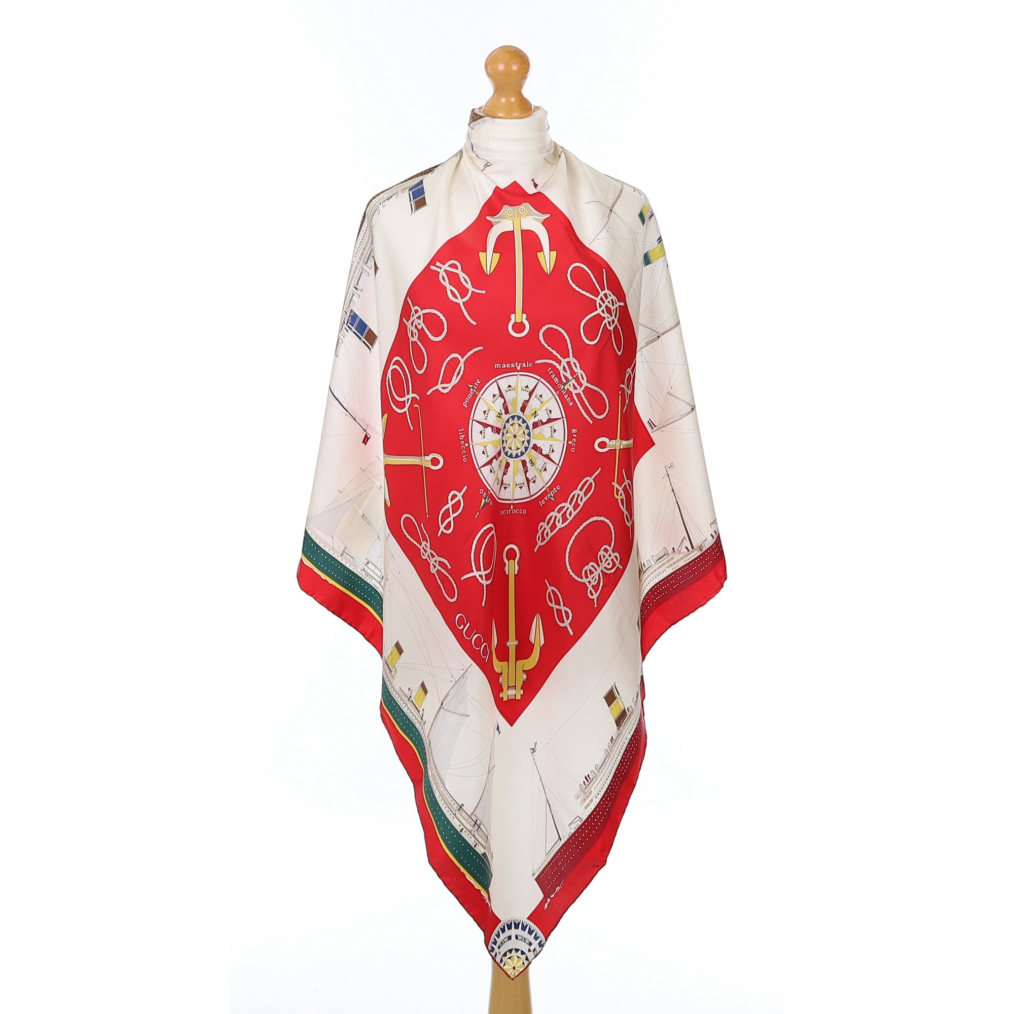 Brand New Gucci Ship Design Vintage Silk Scarf