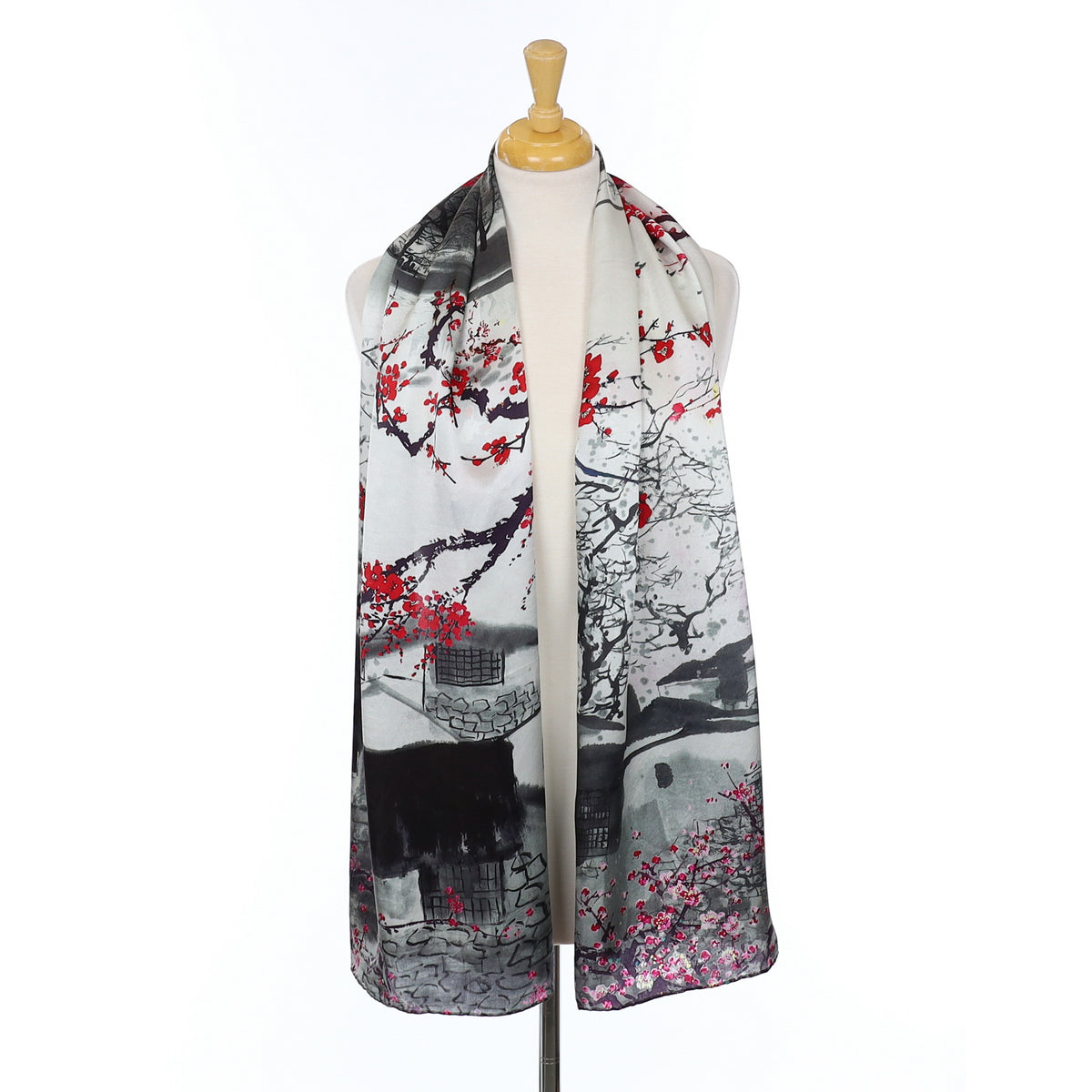 Pink Blossom Tree Monochrome Silk Scarf