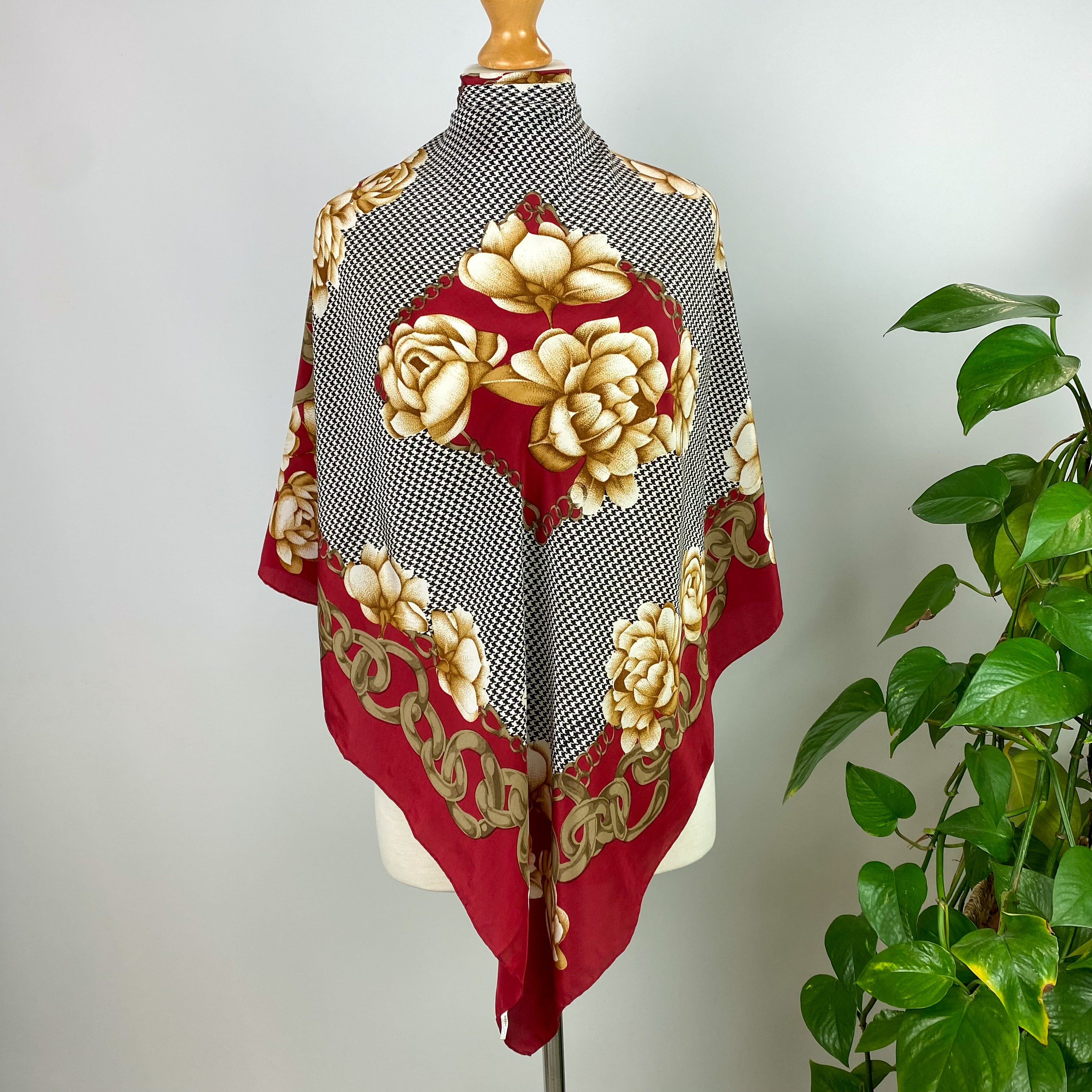 Check and Floral Vintage Silk Scarf