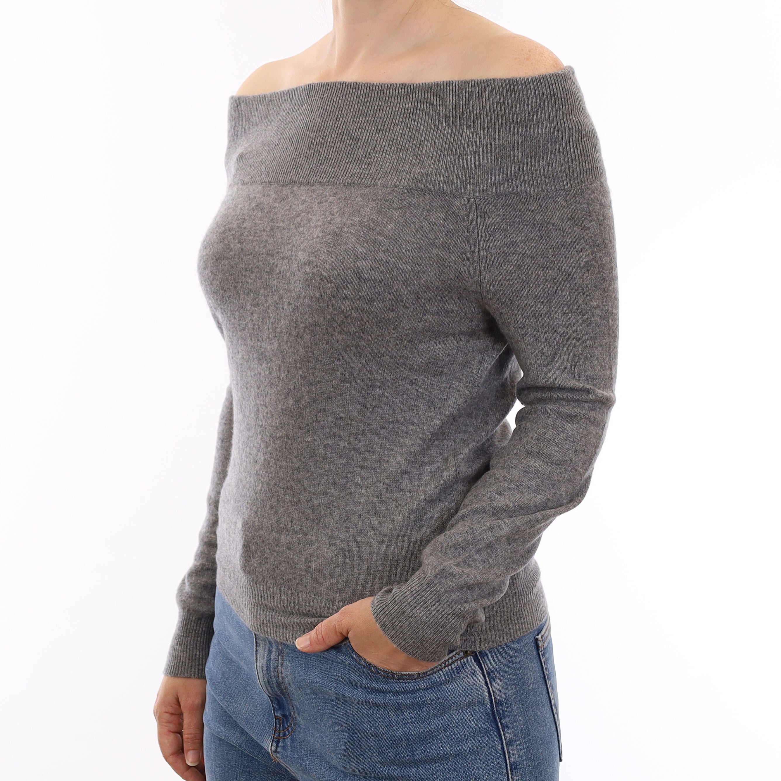 Ash Grey Cashmere Off Shoulder Jumper Small
