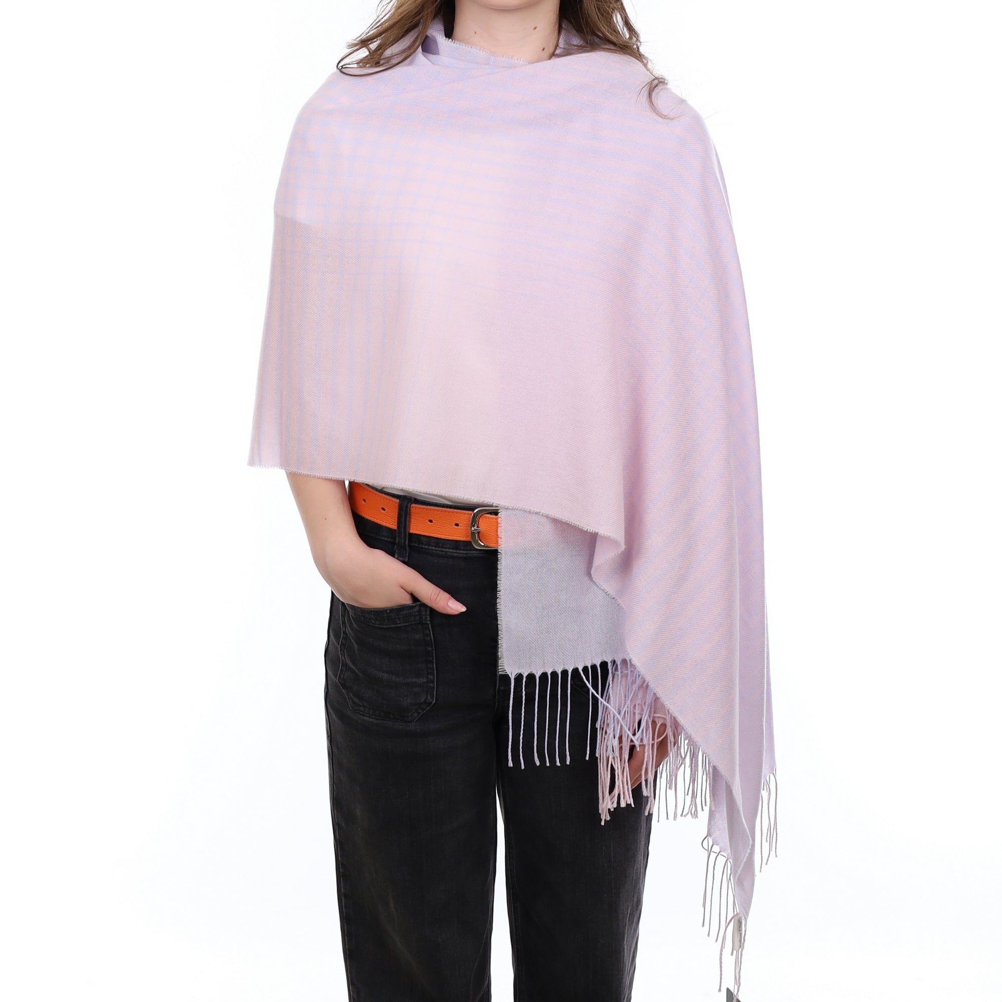 Brand New British Baby Blue & Pink Luxury Woven Cashmere Pashmina