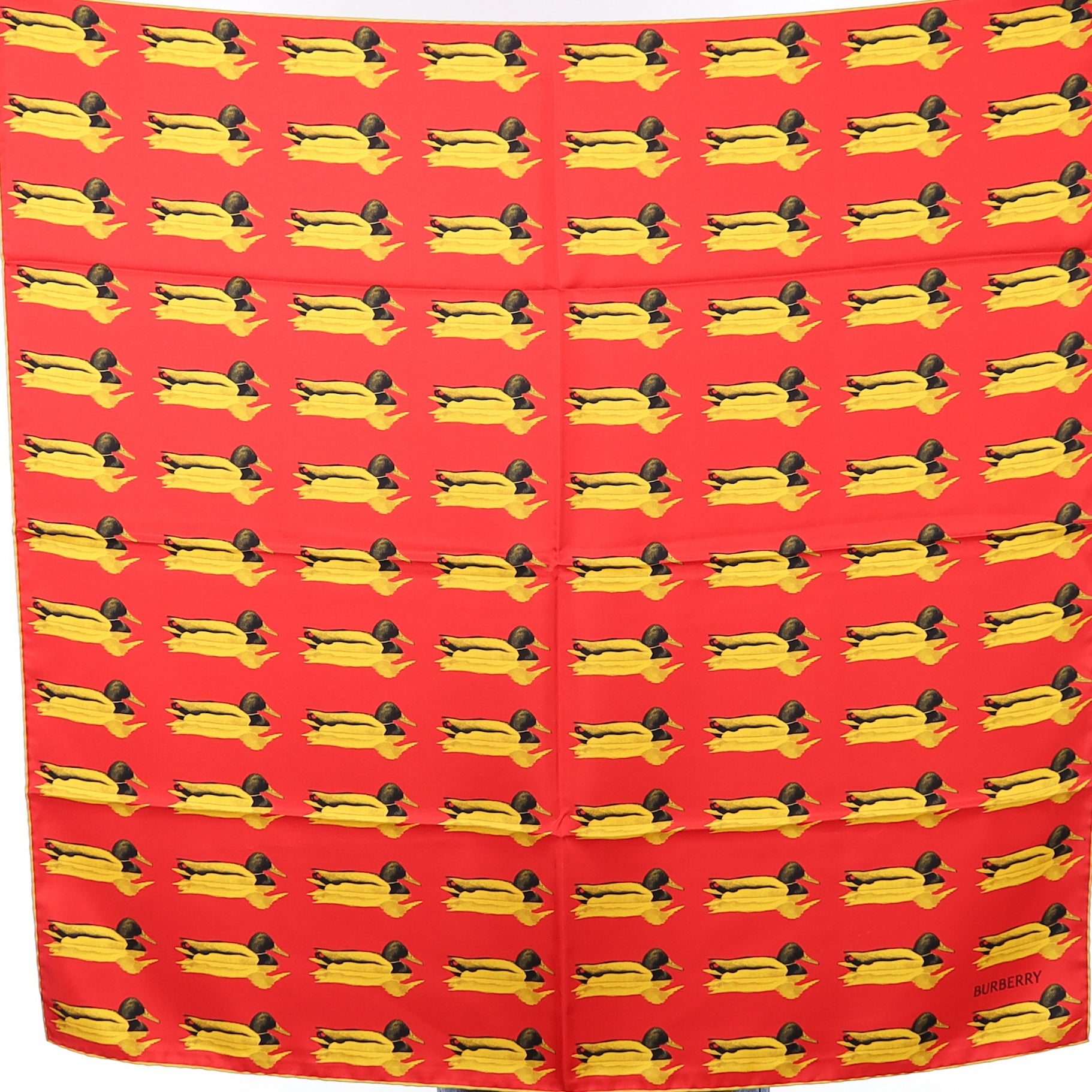 Brand New Burberry Red Duck Silk Scarf
