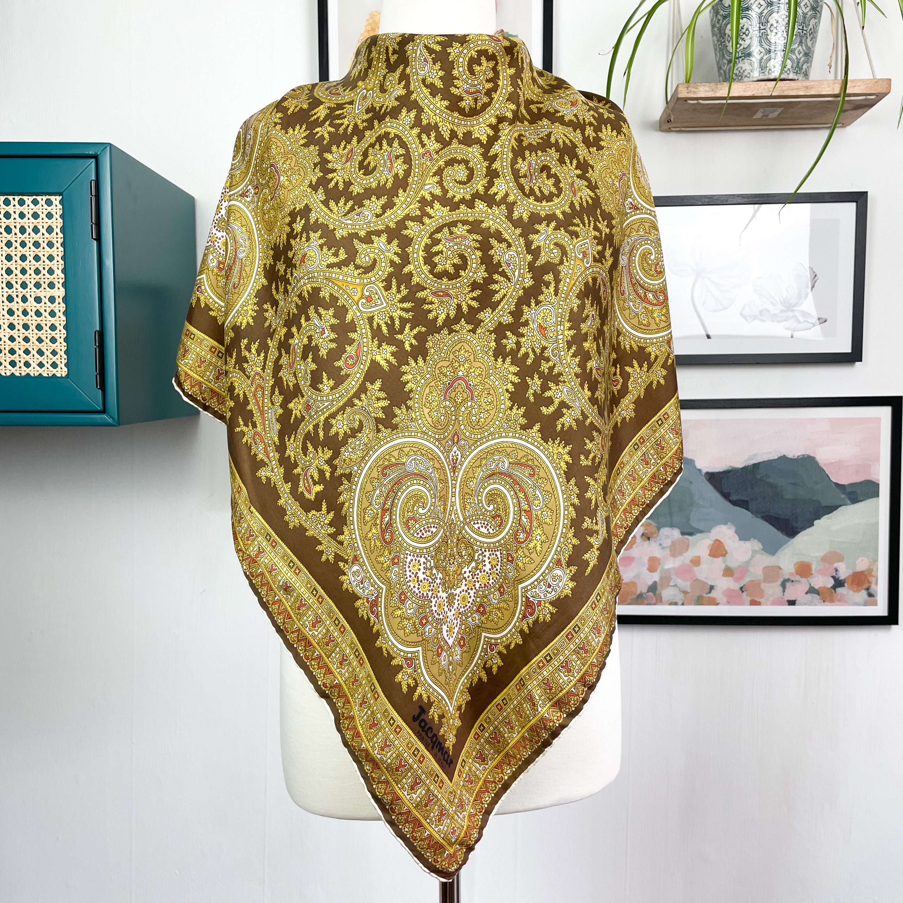 1970s Jacqmar Paisley Vintage Silk Scarf