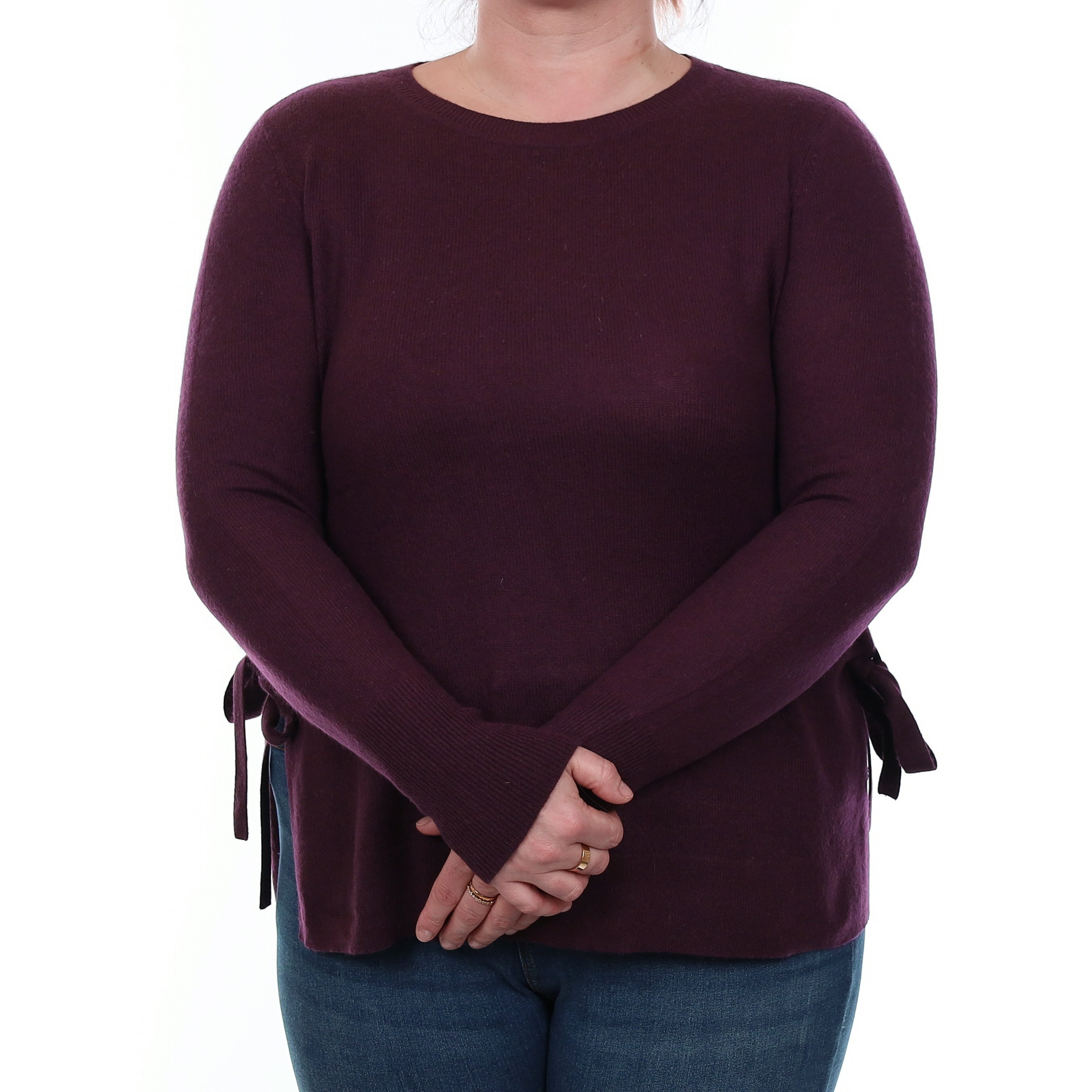 Aubergine Purple Cashmere Side Split Crew Neck Jumper Large