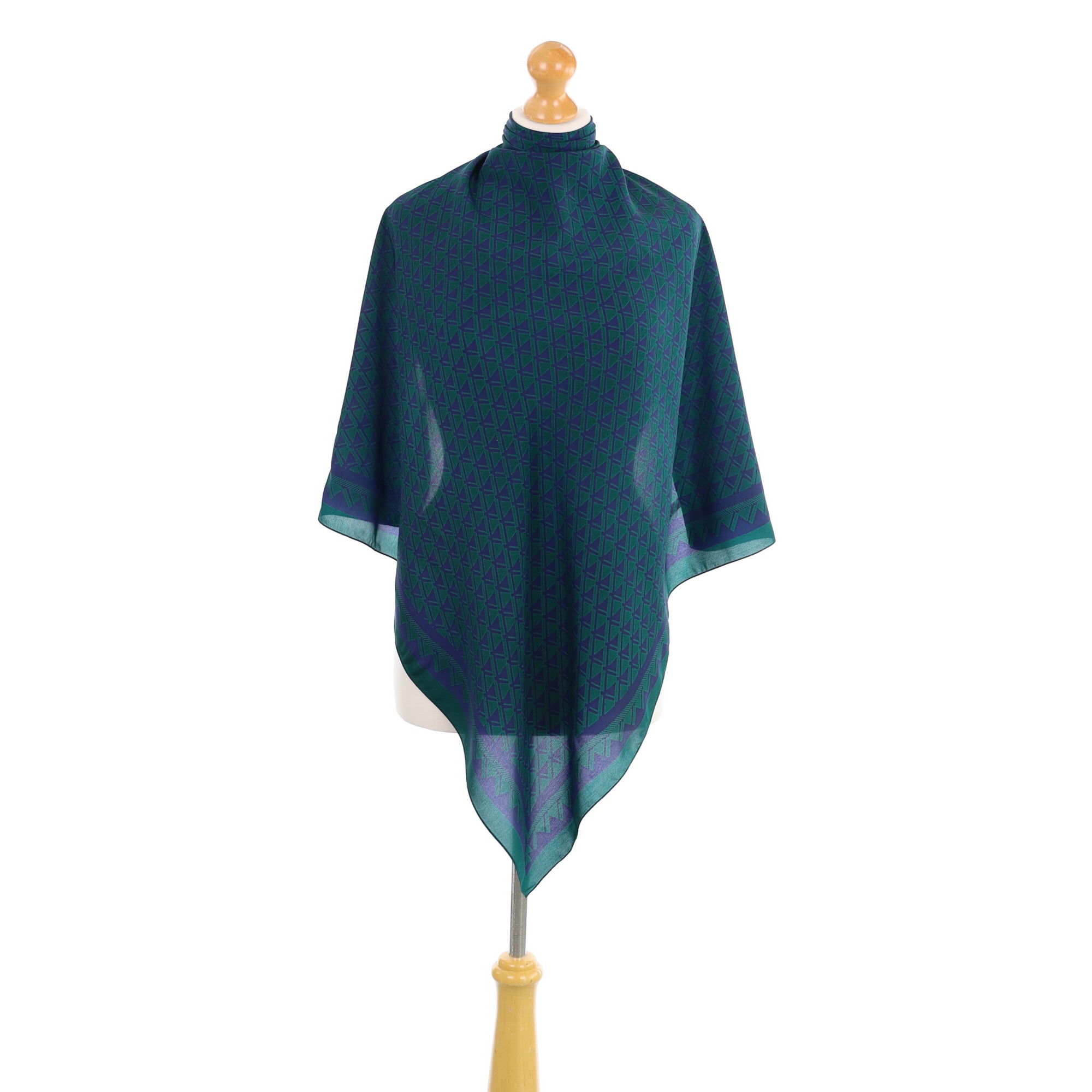 French Lasserre Green and Blue Silk Scarf
