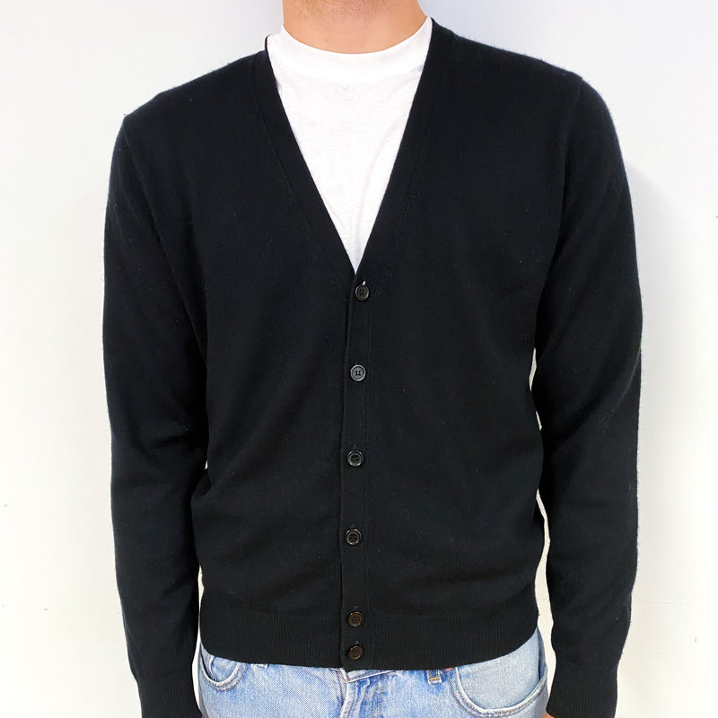 Men's Black Cashmere V-Neck Cardigan Medium