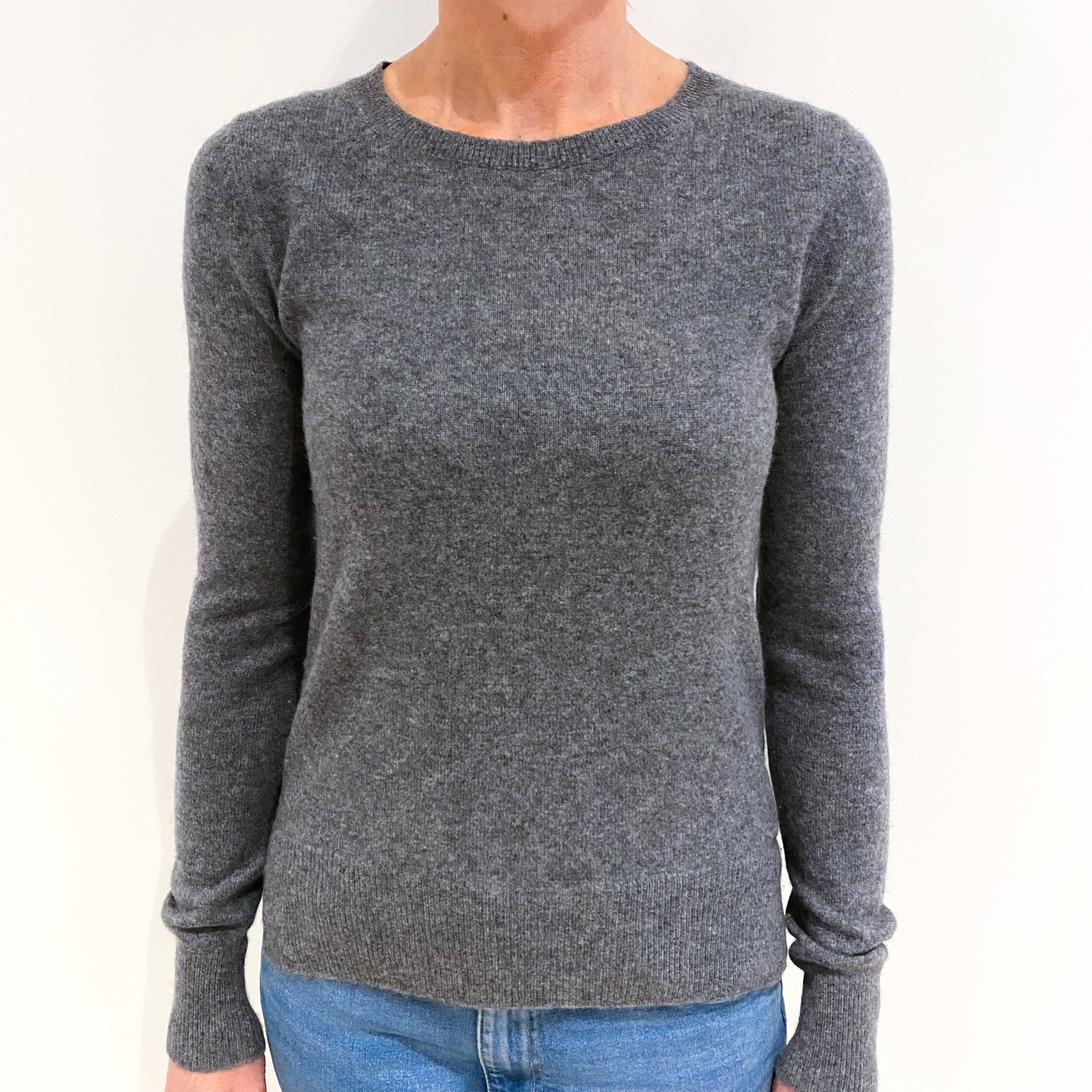 Ash Grey Cashmere Crew Neck Jumper Small