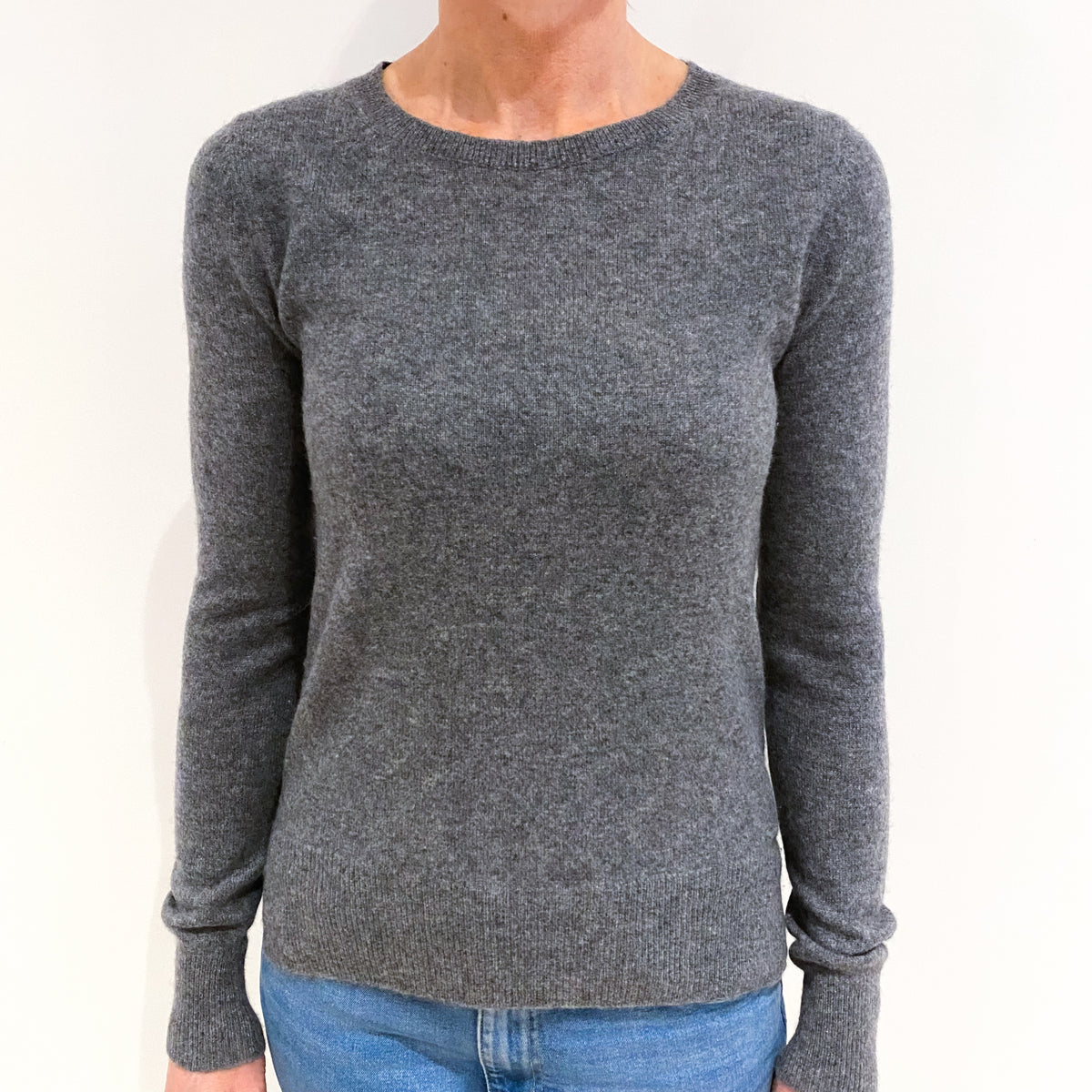 Ash Grey Cashmere Crew Neck Jumper Small
