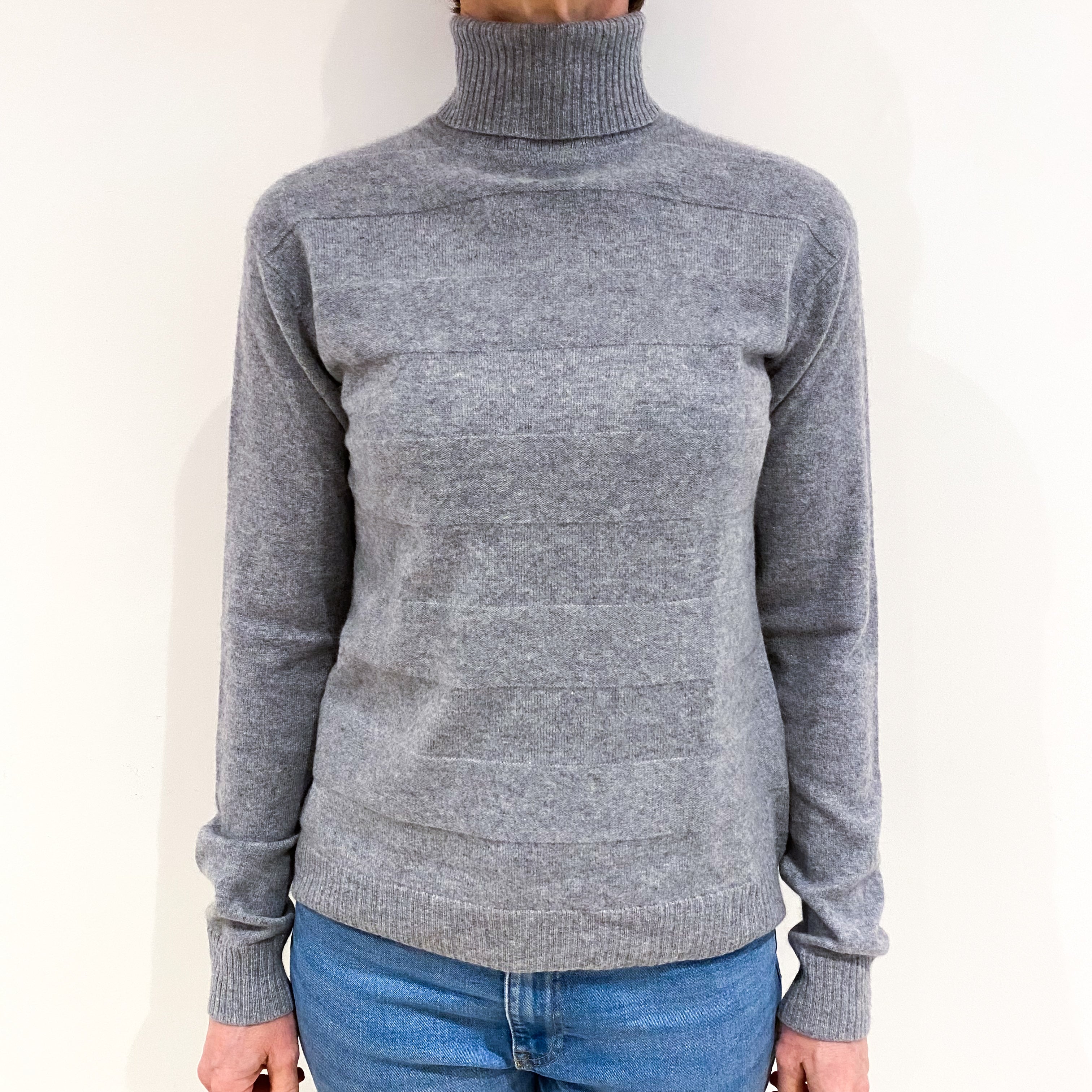 Steel Grey Cashmere Polo Neck Jumper Small