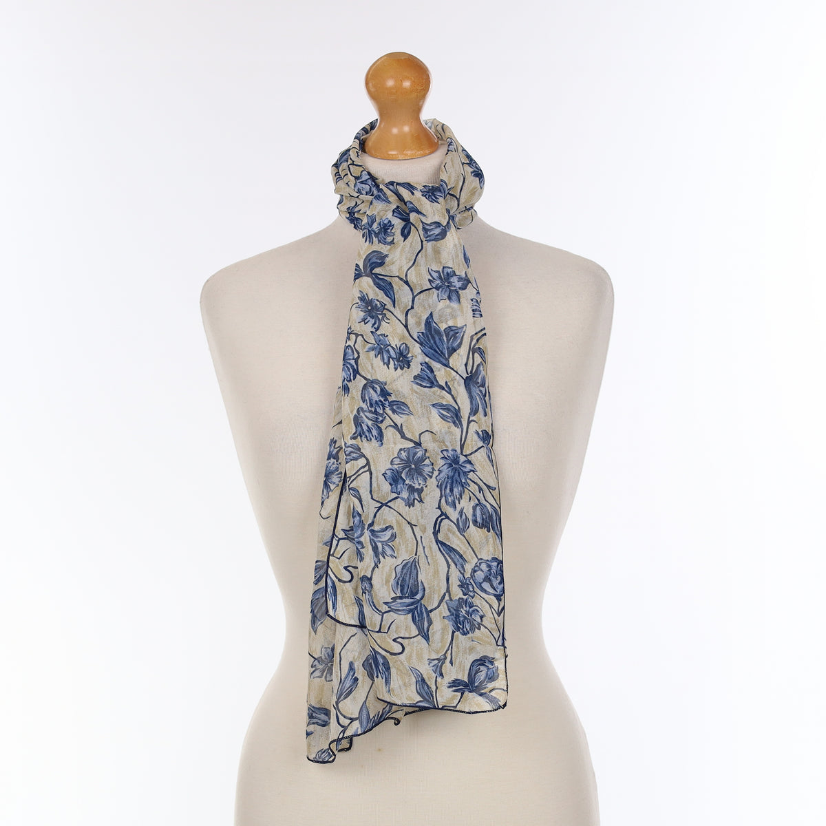 Brand New Blue Floral Silk Scarf