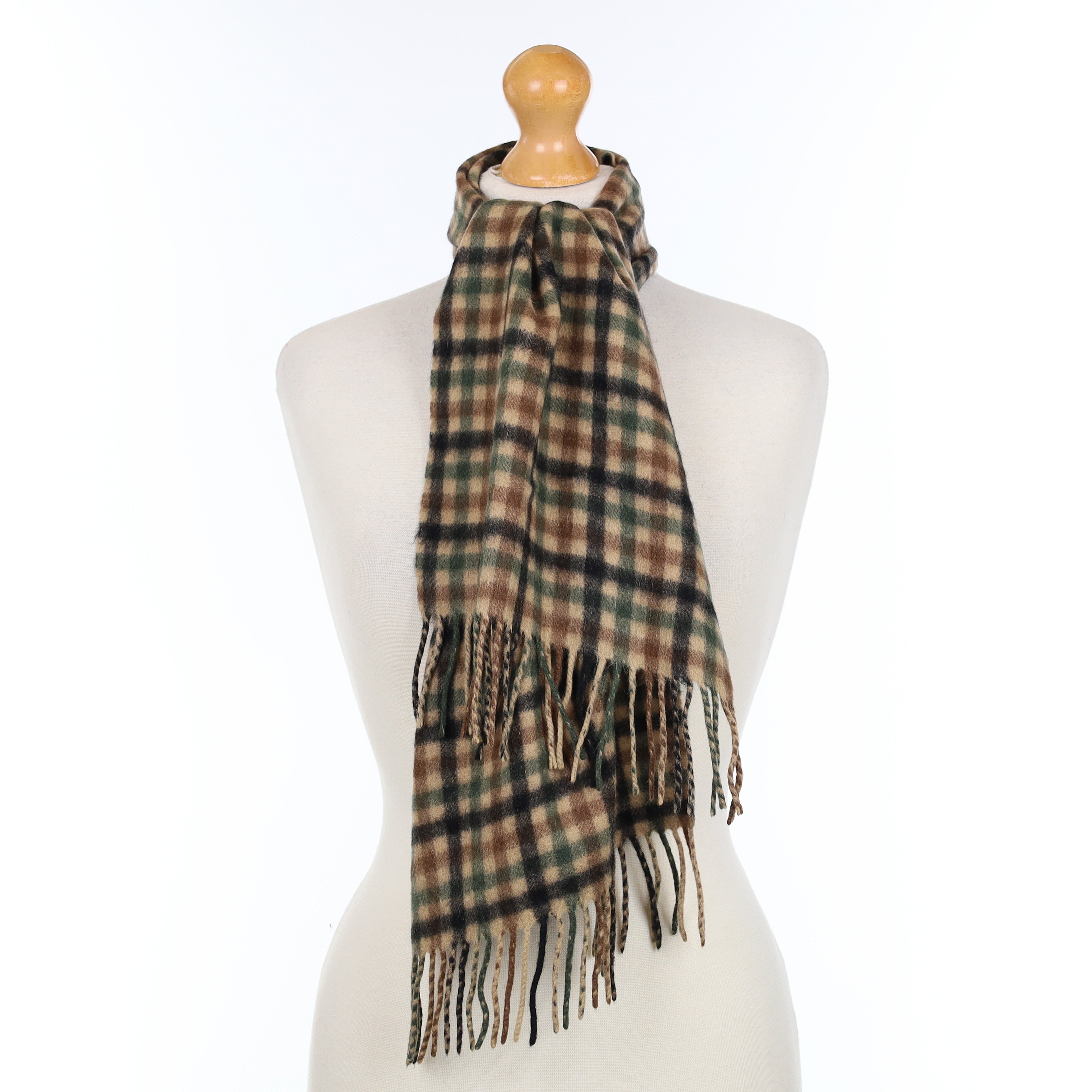 Black Brown and Green Checked Cashmere Woven Scarf