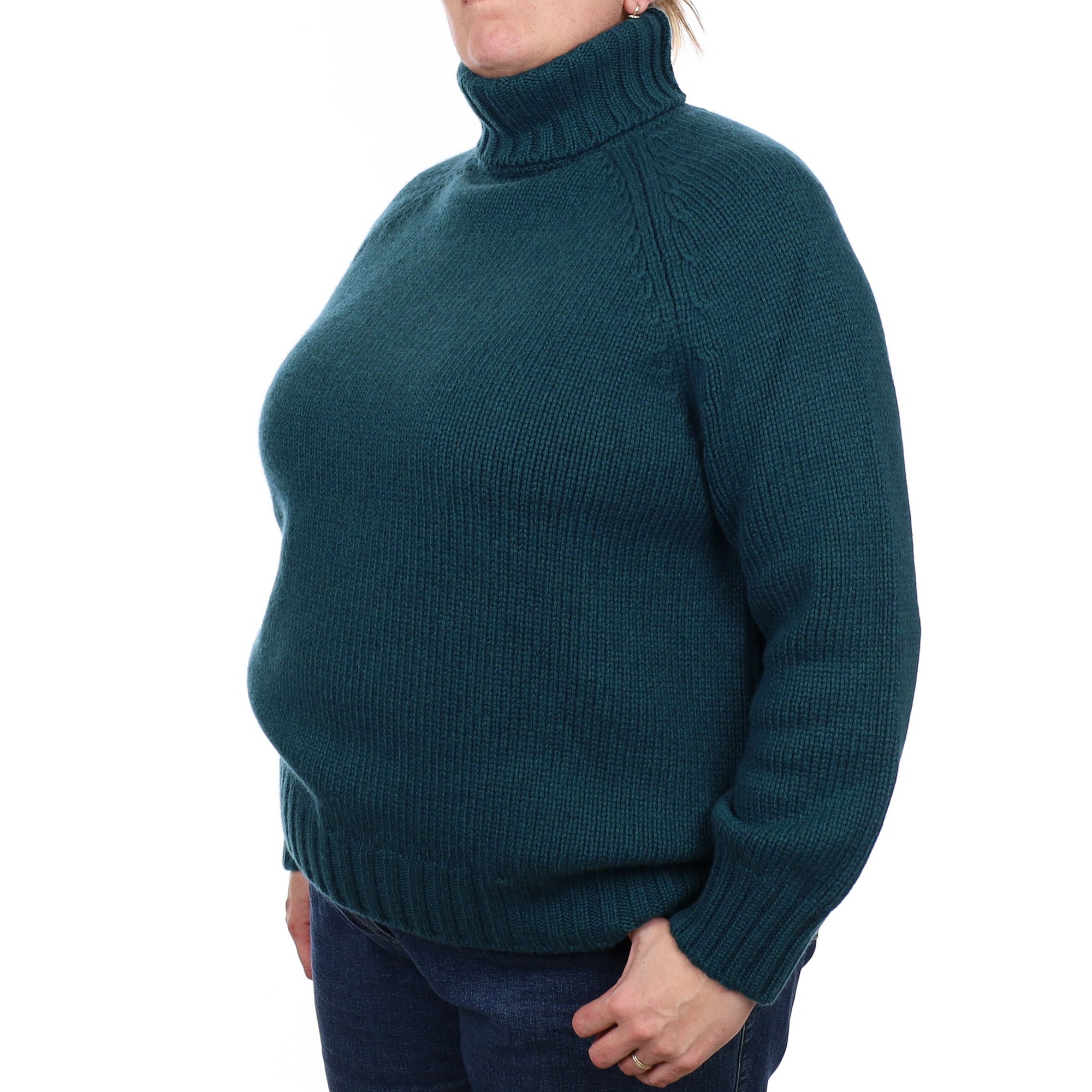 Brand New Scottish Forest Green Cashmere Chunky Polo Neck Jumper Extra Large