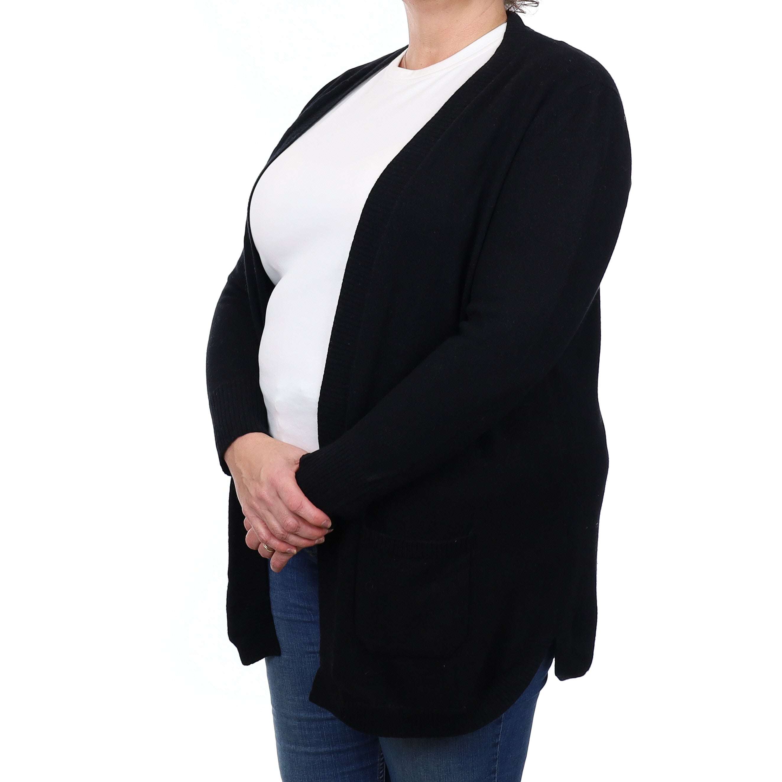 Black Cashmere Longline Edge to Edge Cardigan with Pockets Extra Large