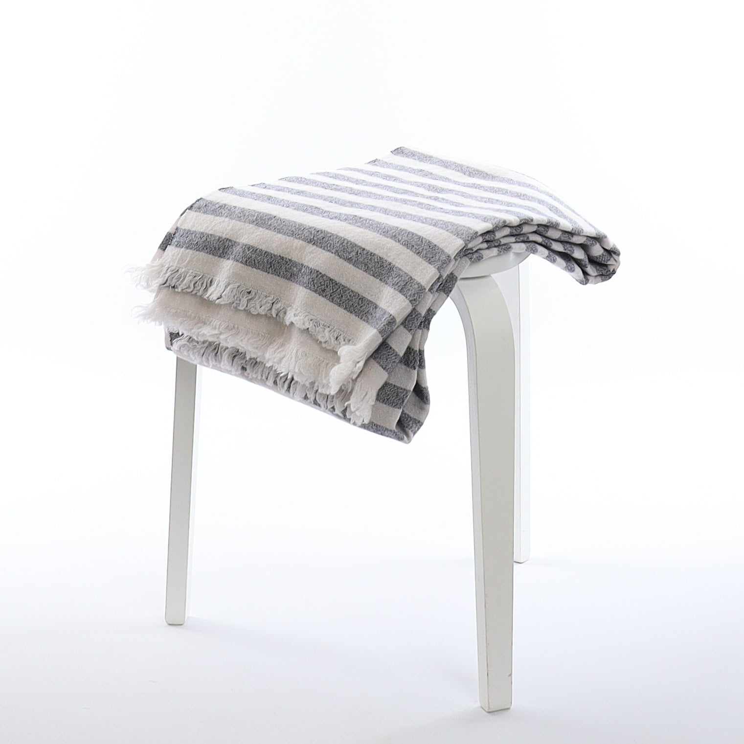 Scottish Begg & Co Navy and Ivory Striped Fine Woven Cashmere and Linen Throw