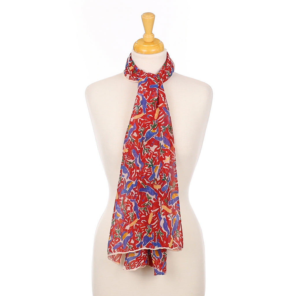 Long Floral Chiffon Silk Scarf