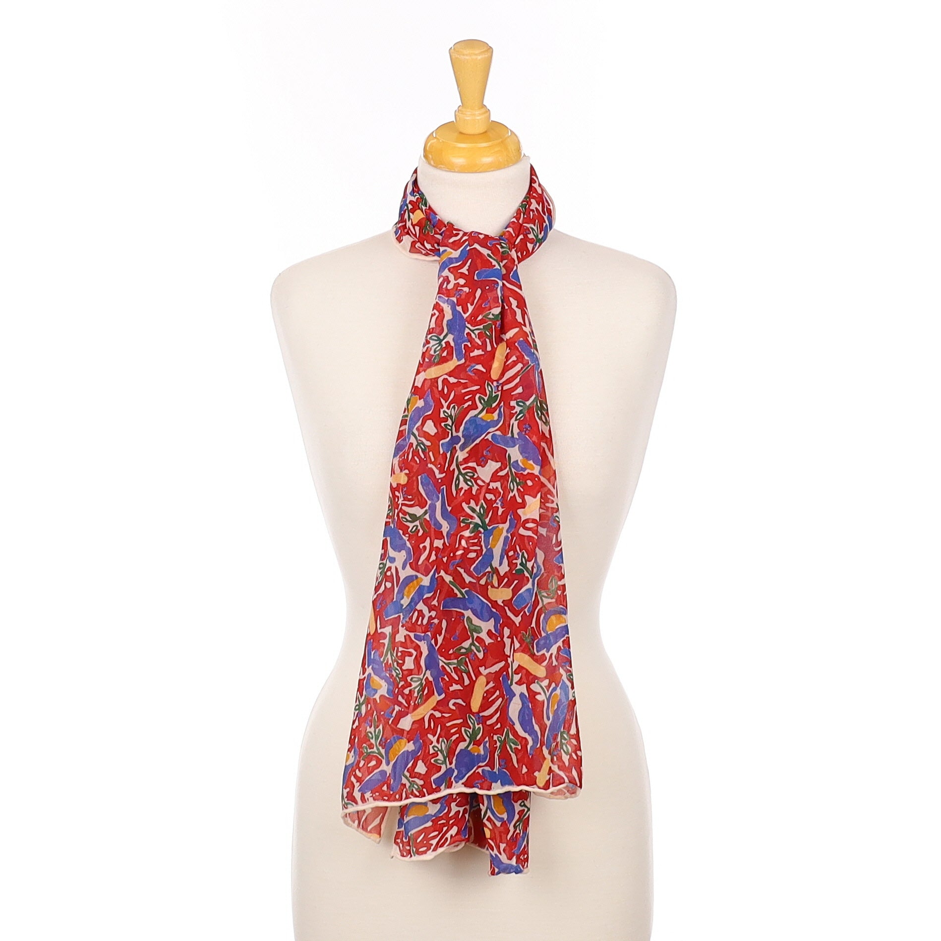 Long Floral Chiffon Silk Scarf