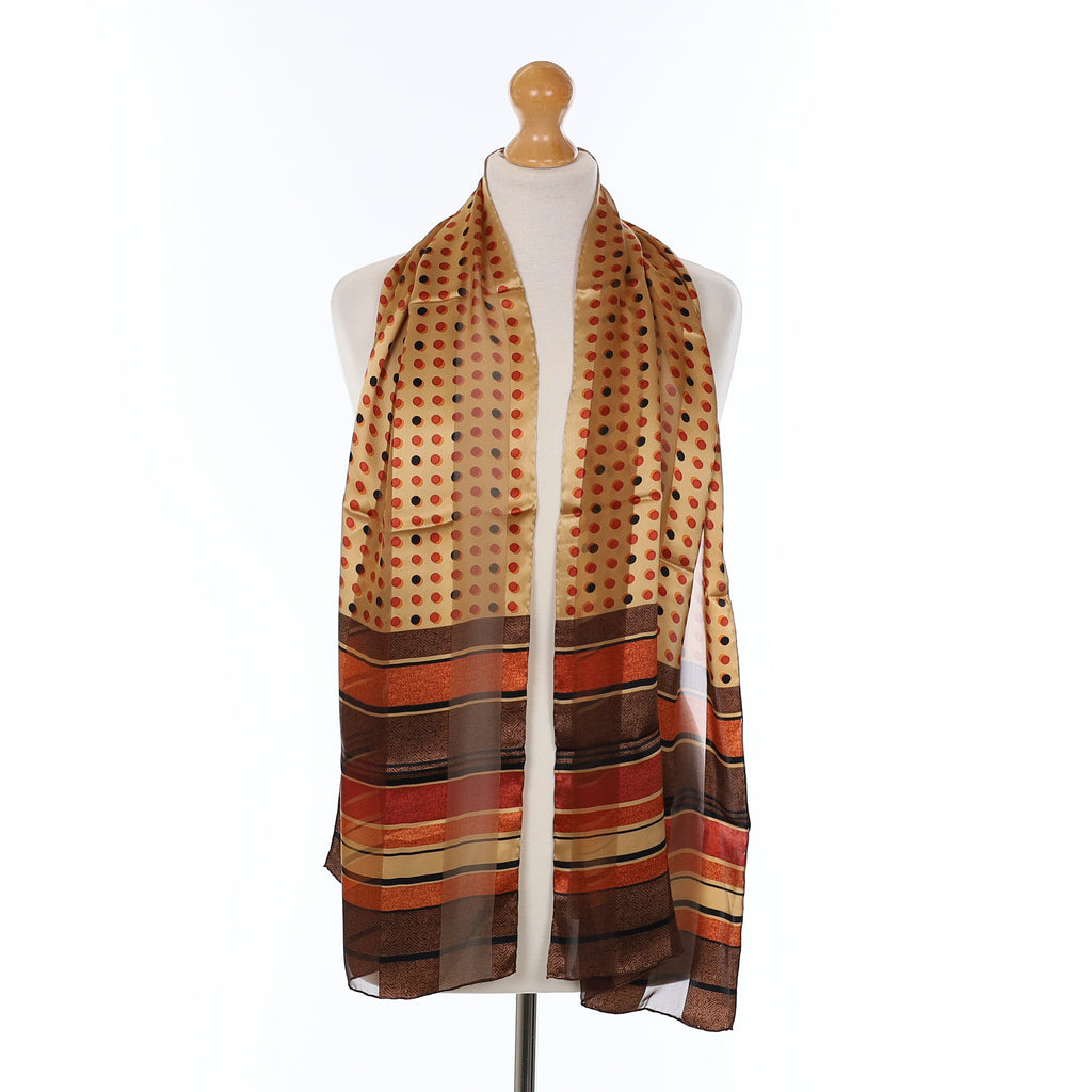 Brand New Brown Patterned Silk Scarf