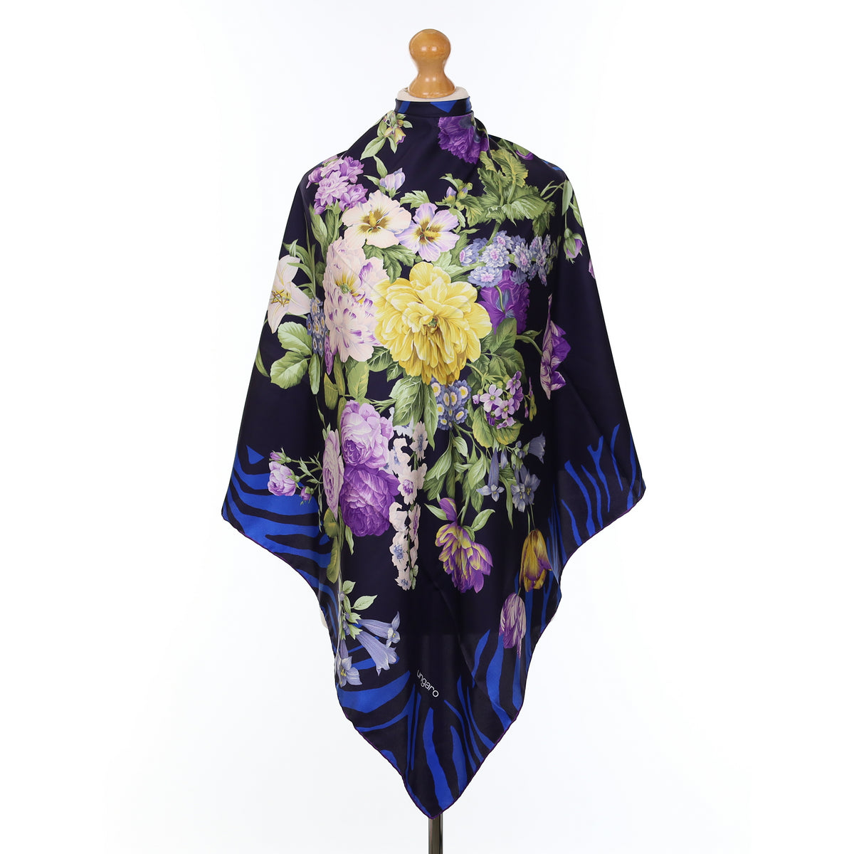 Ungaro Navy Blue Floral Silk Scarf