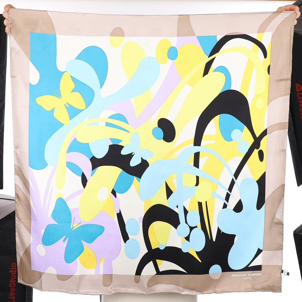 Brand New Jean Louis Scherrer Abstract Butterfly Silk Scarf