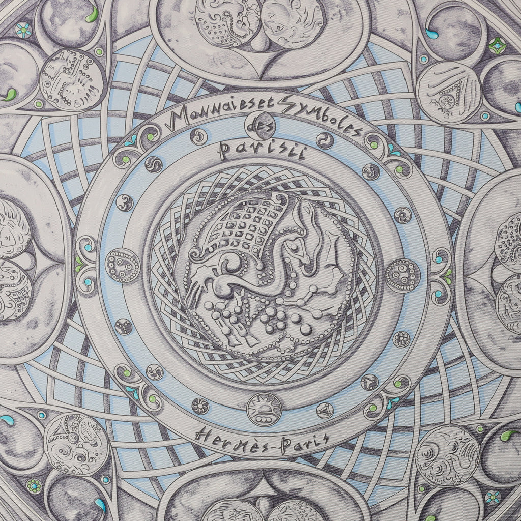 Hermès Monnaies et Symboles Parisii Vintage Silk Scarf