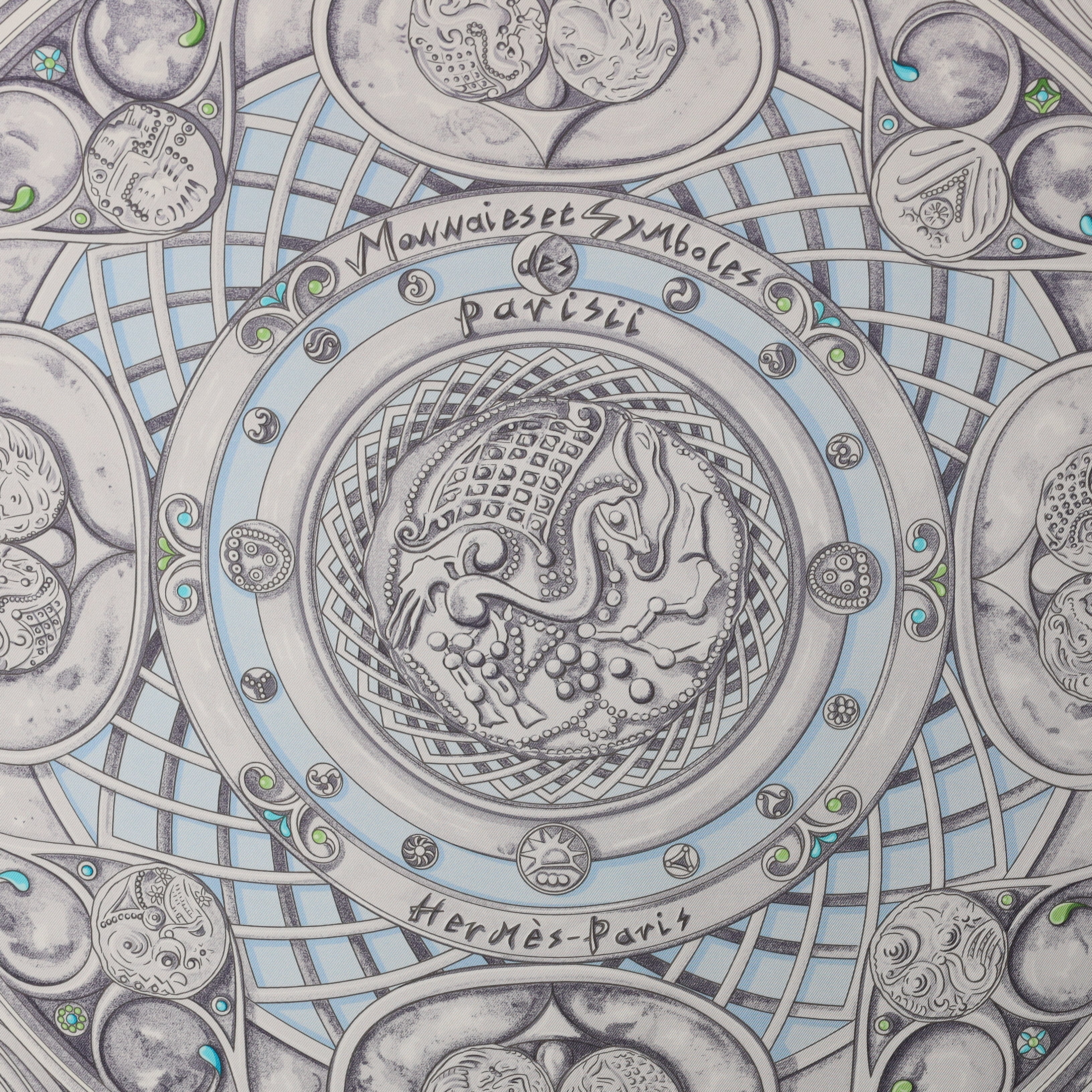 Hermès Monnaies et Symboles Parisii Vintage Silk Scarf