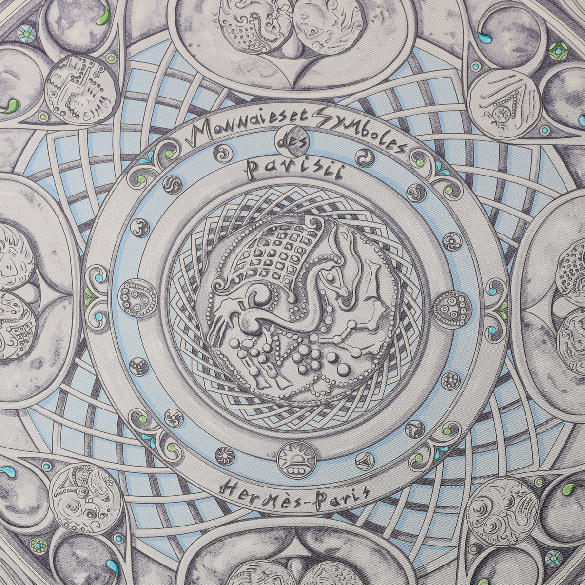 Hermès Monnaies et Symboles Parisii Vintage Silk Scarf