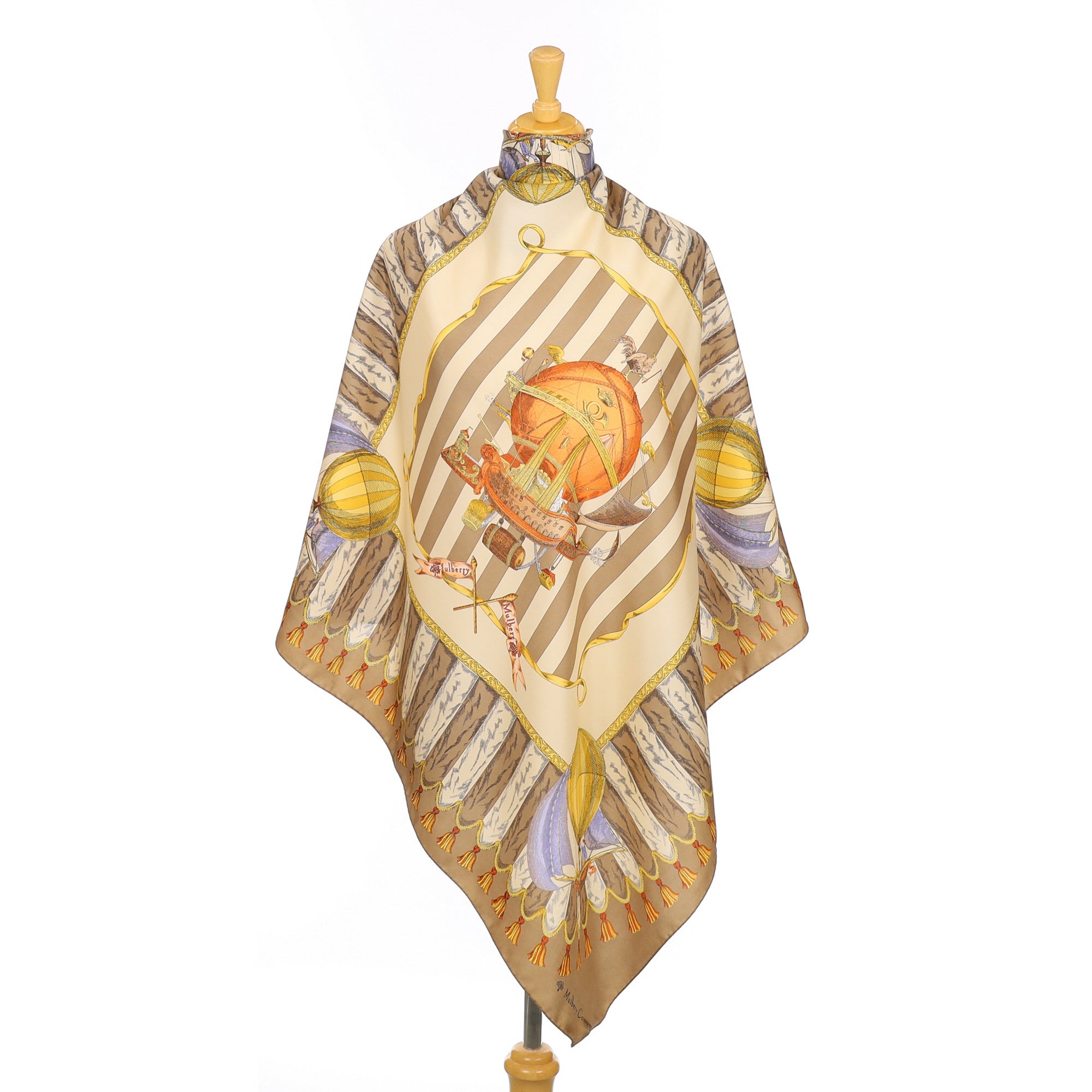 Mulberry Air Balloon Theme Vintage Silk Scarf