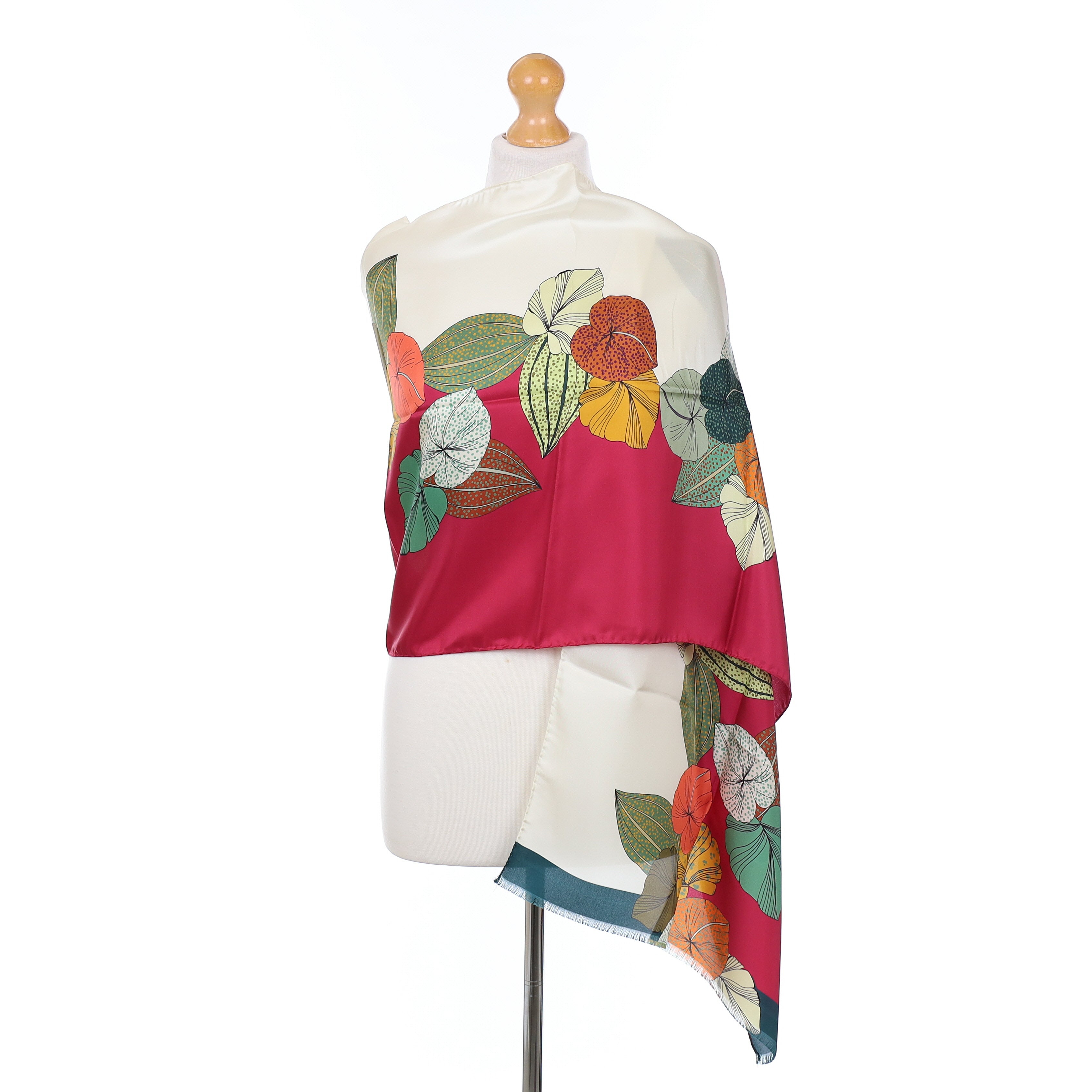 Brand New Italian Cherry Pink Botanical Silk Wrap